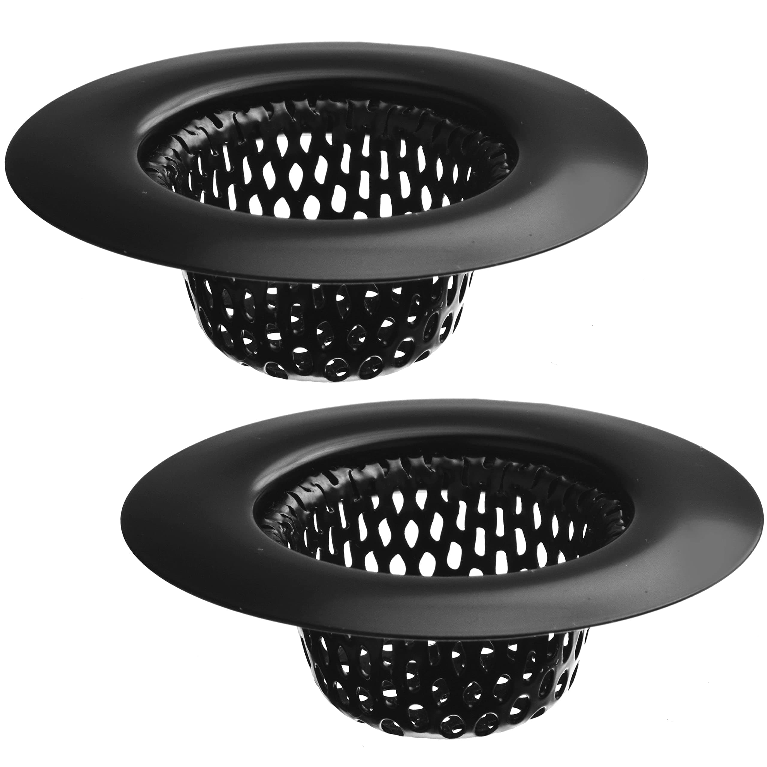 2 Pack - 2.25" Top / 1" Basket- Black Sink Strainer Bathroom, Utility, Slop, Laundry, RV and Lavatory Sink Drain Strainer Hair Catcher. Stainless Steel with Black Electroplated Coating