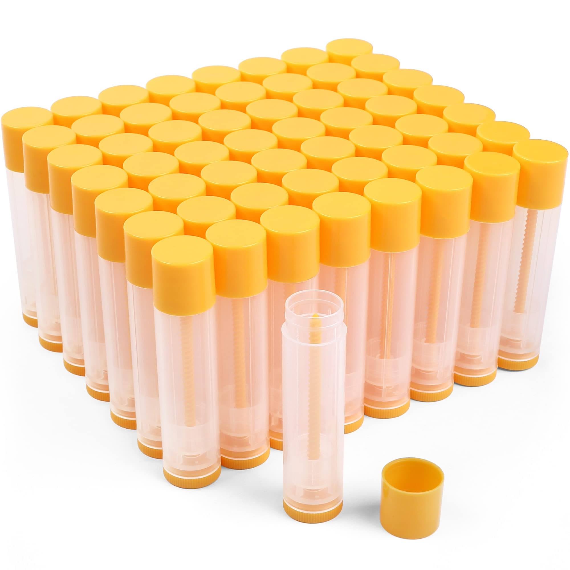 Lip Balm Tubes Empty, 60PCS 5.5ml (3/16 Oz), Clear Lip Balm Container Tubes with Yellow Caps, BPA Free & Leak Free, Refillable