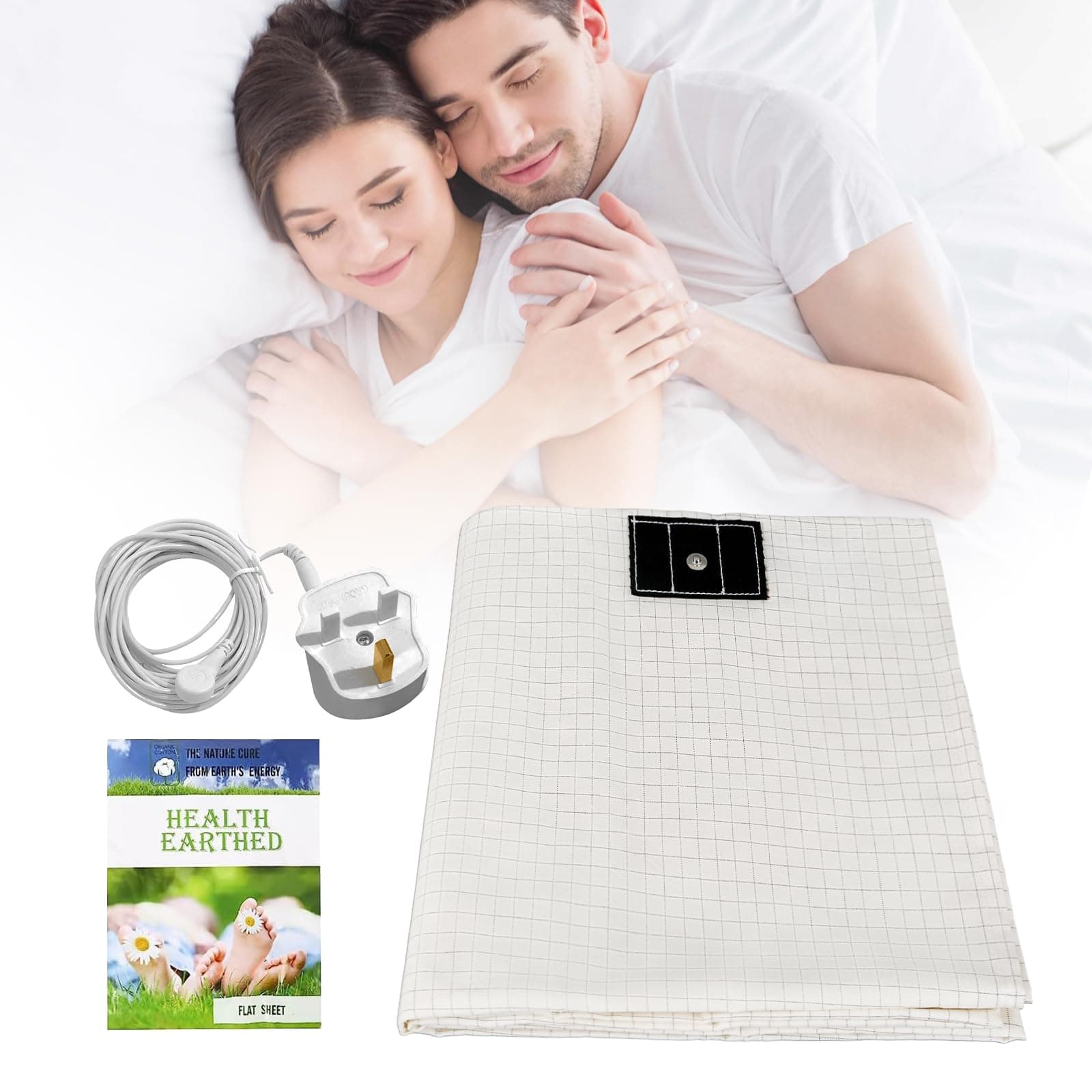 Grounding Bed Sheet, Grounding Mat Earthing UK with 10% Silver Fiber & 90% Organic Cotton, Natural Wellness and Healthy Earth Energy Mat (99×203cm), H3283093