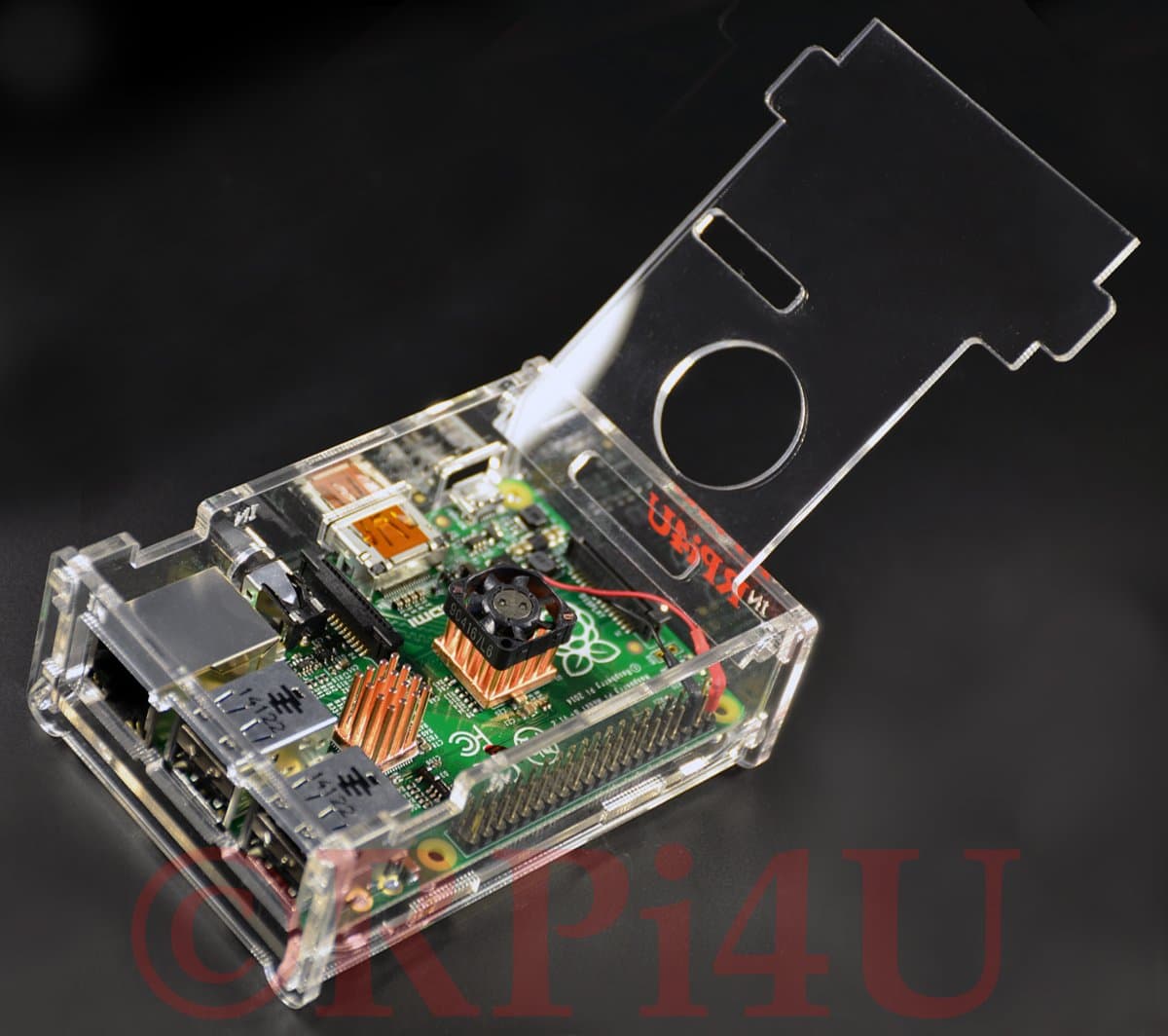 Acrylic Raspberry Pi Model B+ Case with Micro Fan & Copper Heatsink - Overclock Bundle
