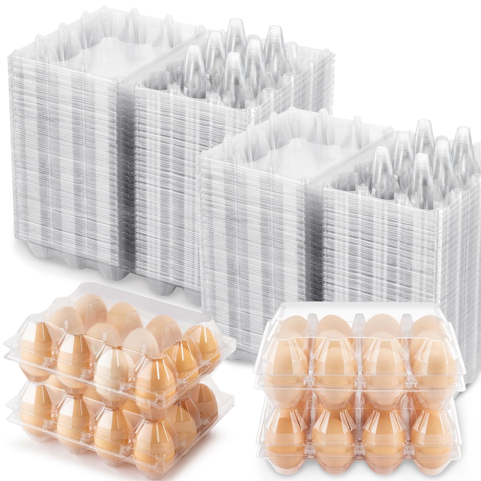 100 Packs 12 Count Clear Plastic Egg Cartons, 3 * 4 Grids Design, Perfect for Family, Farm, Markets, Display(Large)