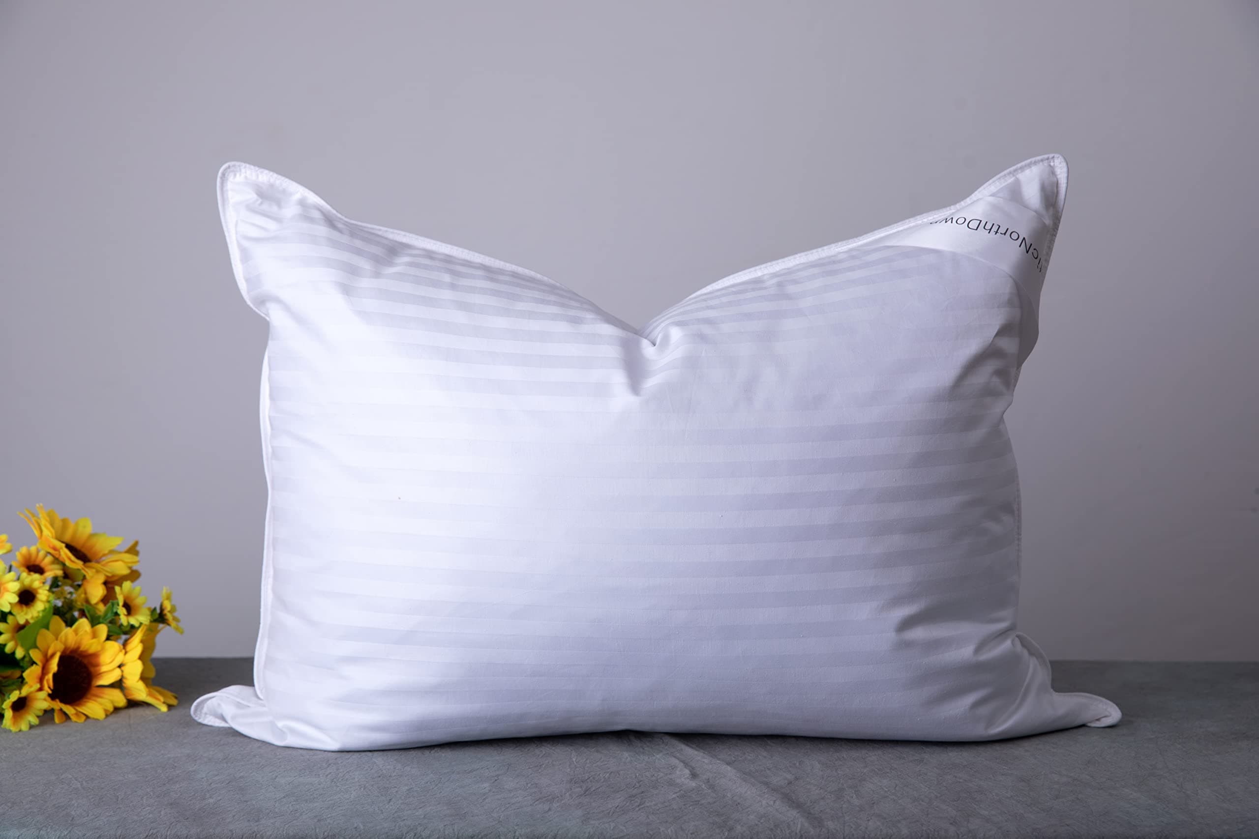 Standard Goose Down Feather Hotel Collection Bed Pillows for Sleeping One Pillow for Back, Stomach or Side Sleepers Stripe White Color