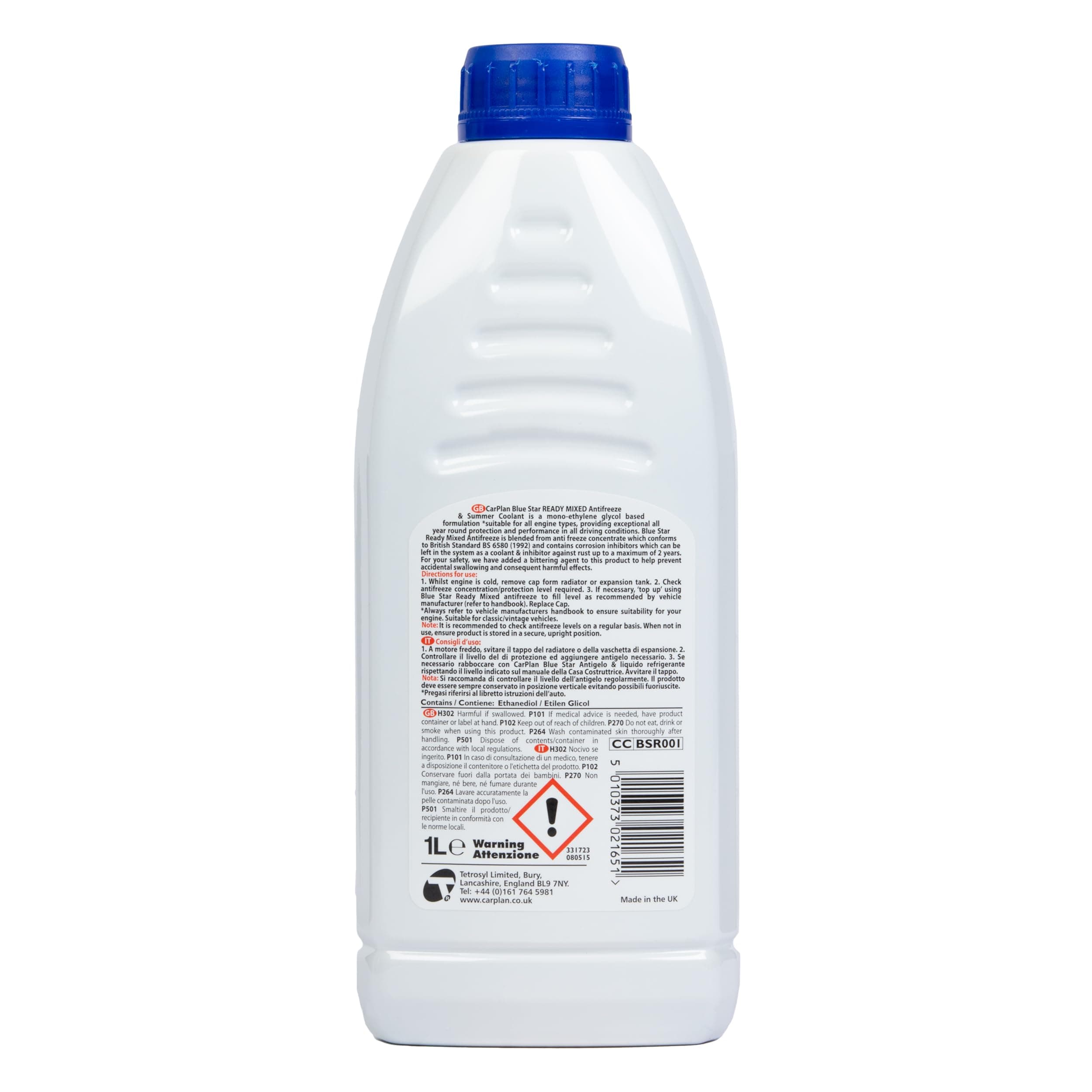 101568666 CarPlan Bluestar Ready Mixed Antifreeze 1L