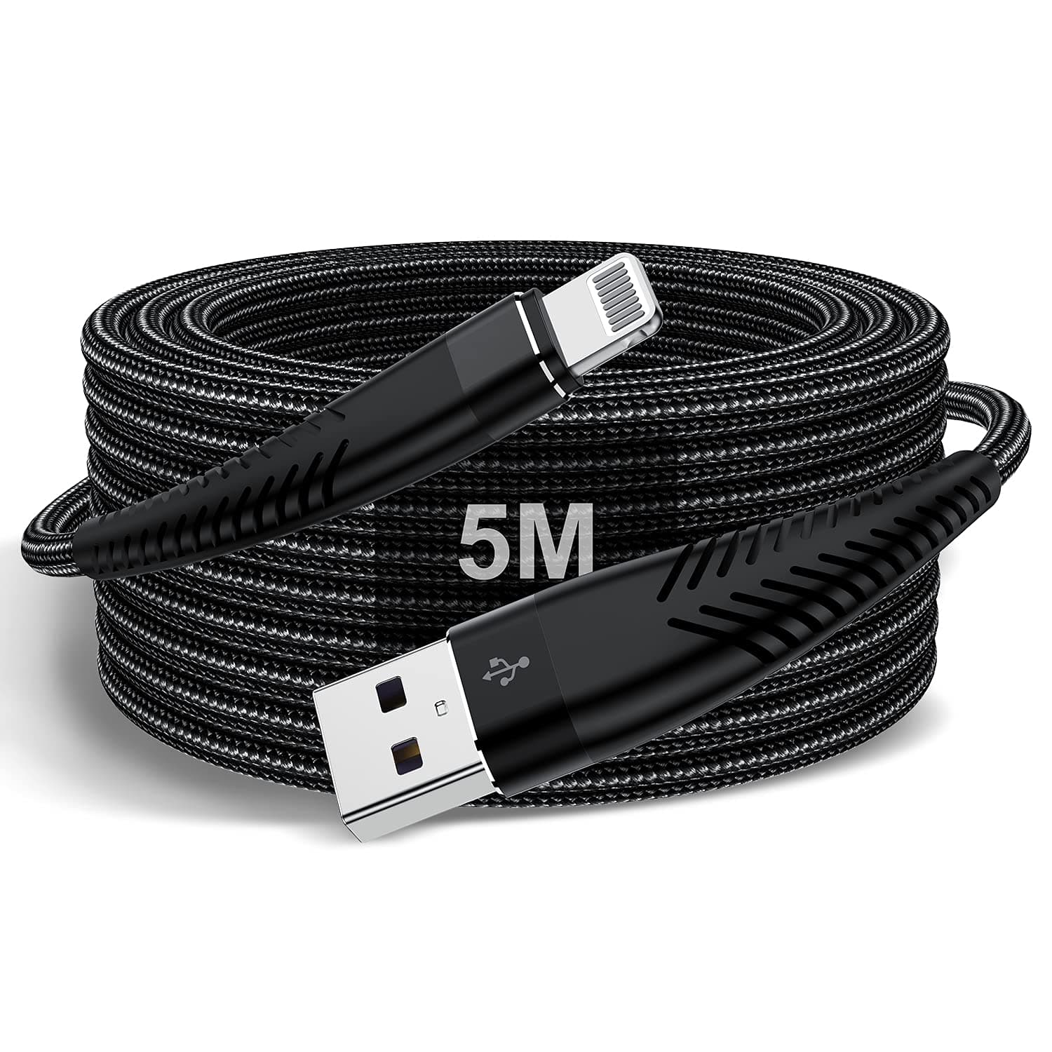 Extra Long iPhone Charger Cable 16ft/5M, Apple MFi Certified Lightning Cable 15ft, Fast Charging Nylon Braided Charging Cord for Apple iPhone 14 Pro Max/14/13Pro/12 Mini/11/X/XS/XR/8 Plus/7/6/5/iPad