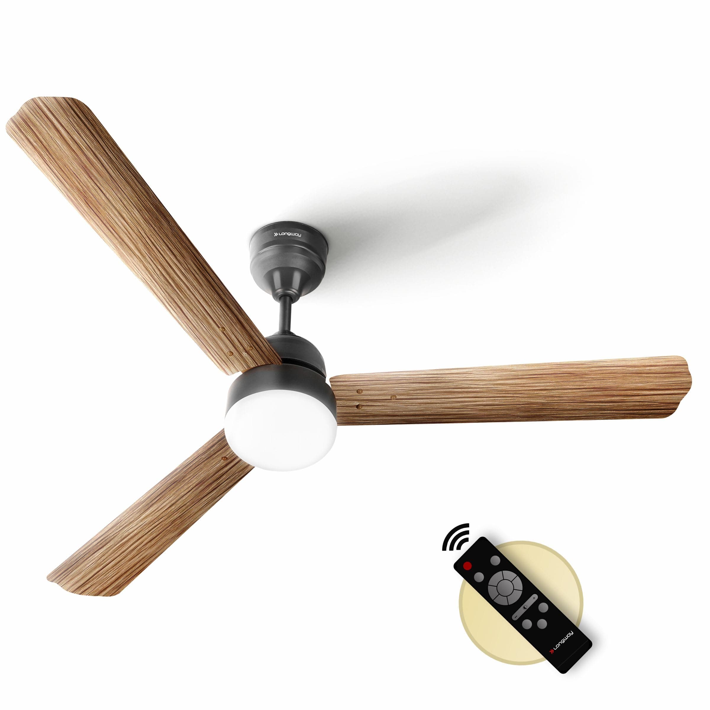 LONGWAY Luminair Max 1200 mm BLDC Ceiling Fan with Remote Control & LED Light | BEE 5 Star Rated Energy Efficient | Ultra High Speed 3 Blade Anti-Dust Decorative | 5 Years Warranty (Smoked Cedar)