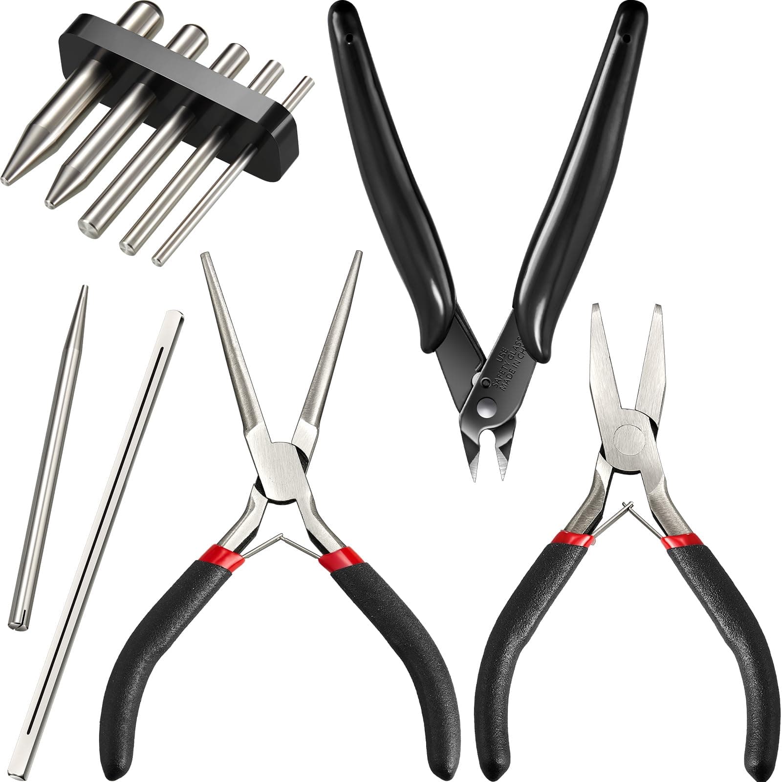 Honoson 10-Piece Metal DIY Model Tool Set: Edge, Tab, Cylinder, Cone, Nozzle, Flat Nose, Needle Nose Pliers for 3D Metal Jigsaw Puzzles Assembly