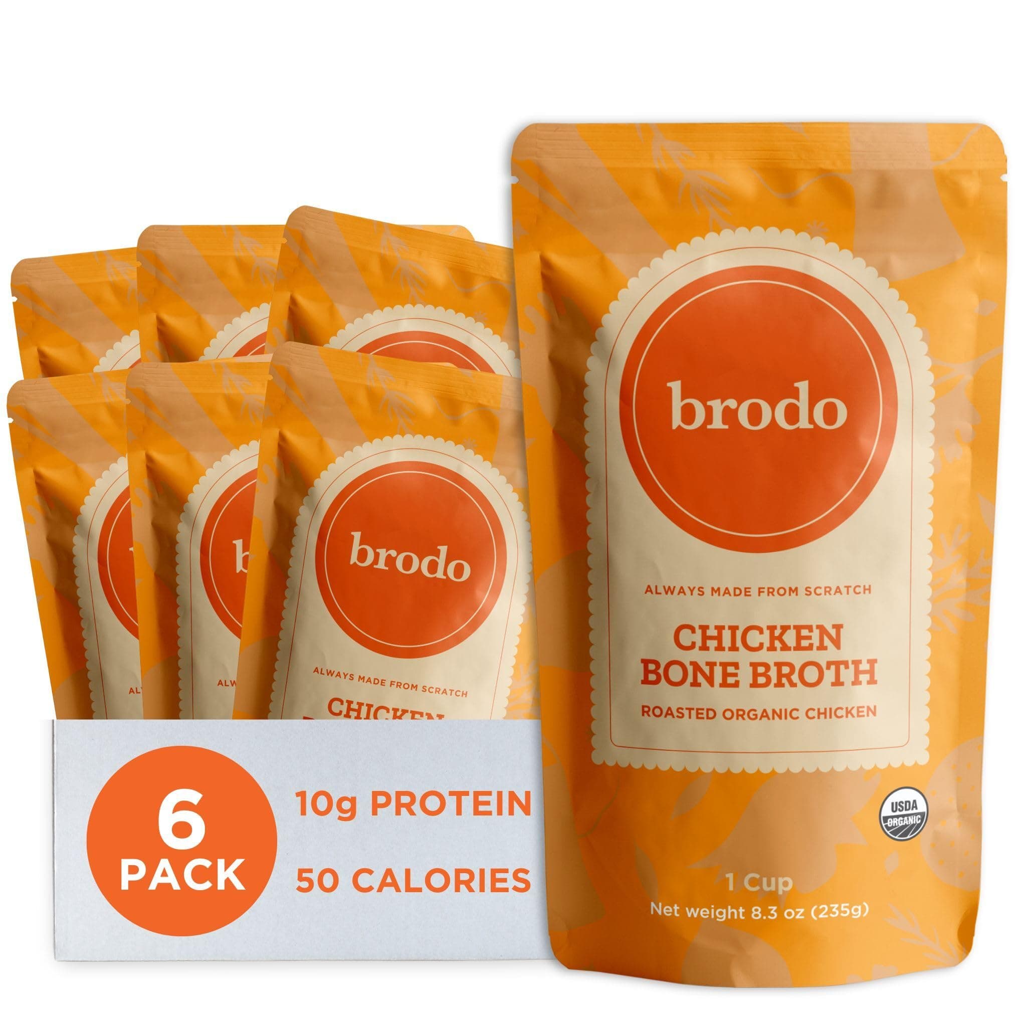Organic Chicken Broth | Nutrient Dense, Chef Crafted Bone Broth in Single Serving Pouches | Not Made From Concentrate, No Preservatives (6x 8.3 oz Pouches)