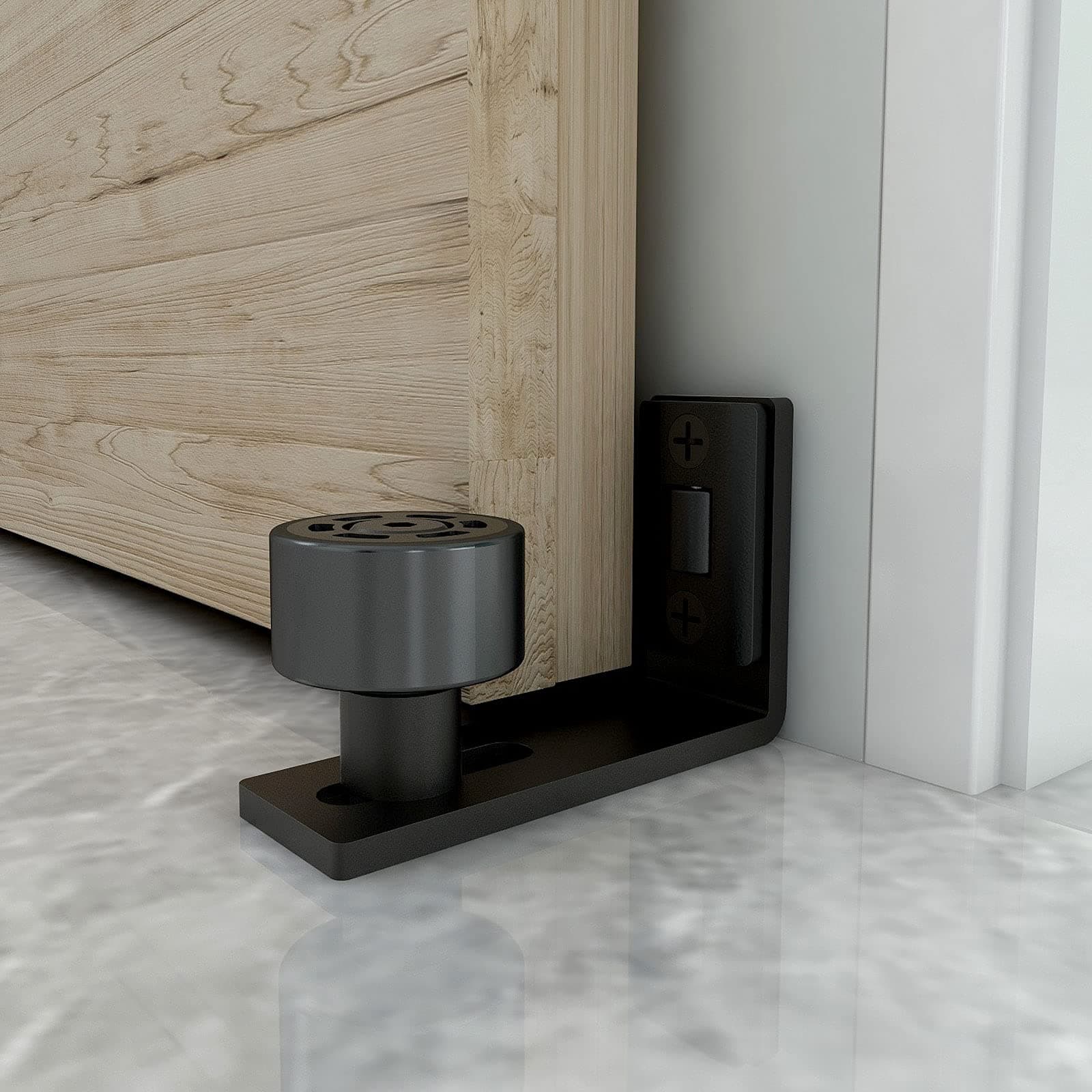 Sliding Barn Door Floor Guide Adjustable Wall Mounted Bottom Double Rollers Guide Black 1pcs