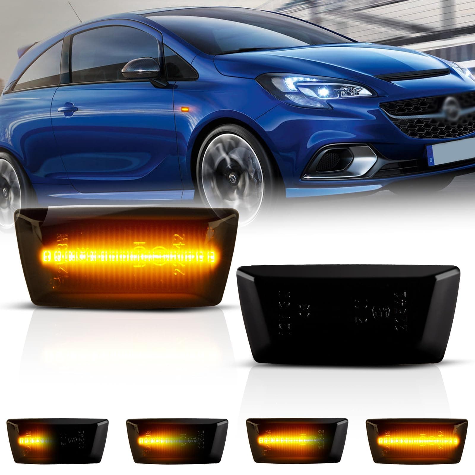 Dynamic Side Indicator for Vauxhall Opel Adam Astra H Corsa D Corsa E Insignia A Meriua B Zafira B,SMD LED Chip Amber Side Marker Blinker, with Canbus, Error Free Side Repeater, smoked Lens