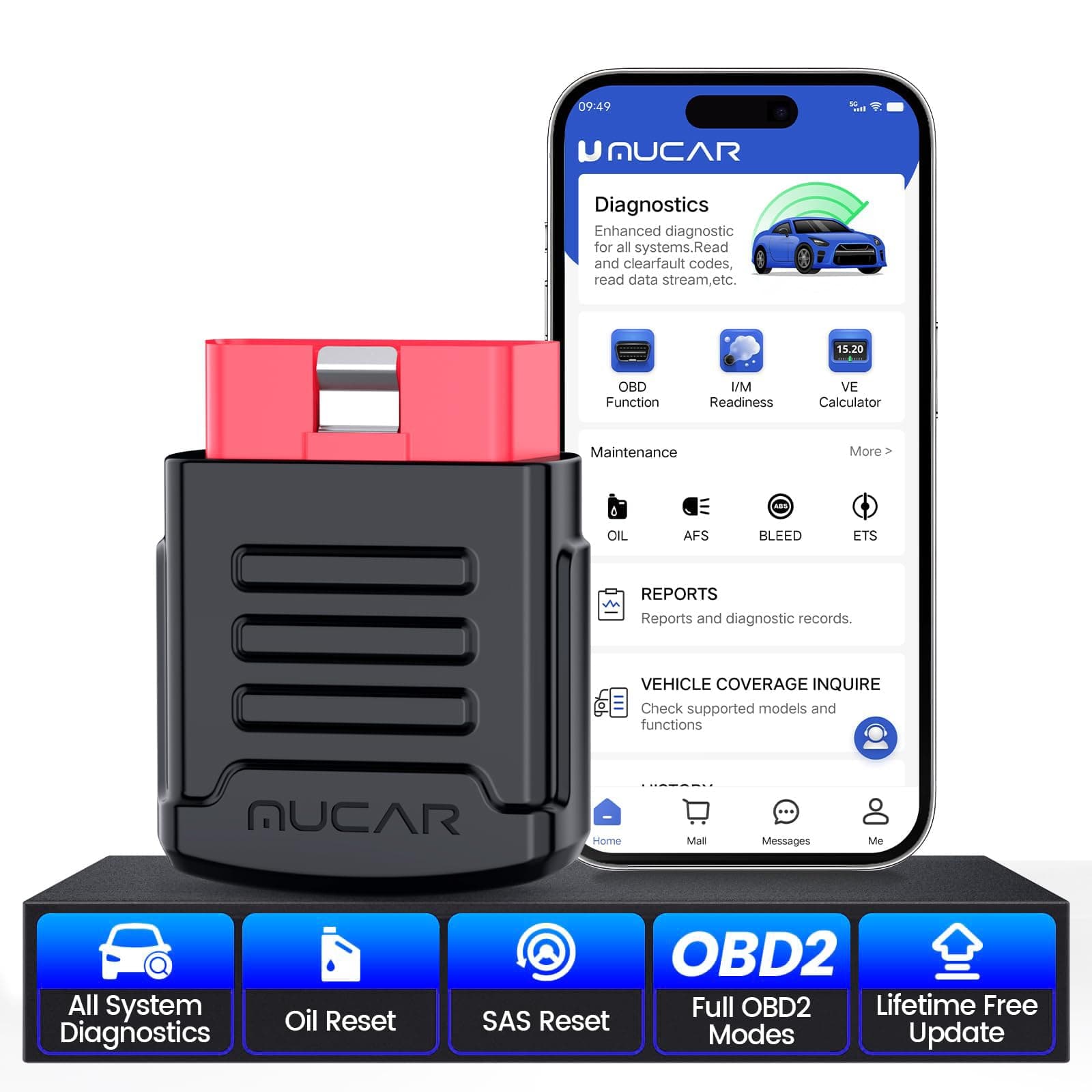 MUCAR BT200 OBD2 Scanner Bluetooth for iOS & Android, Car Scanner Diagnostic Tool for All Systems, Oil/SAS Reset(One Year Free), Check Engine Light, Auto VIN, Lifetime Free Update