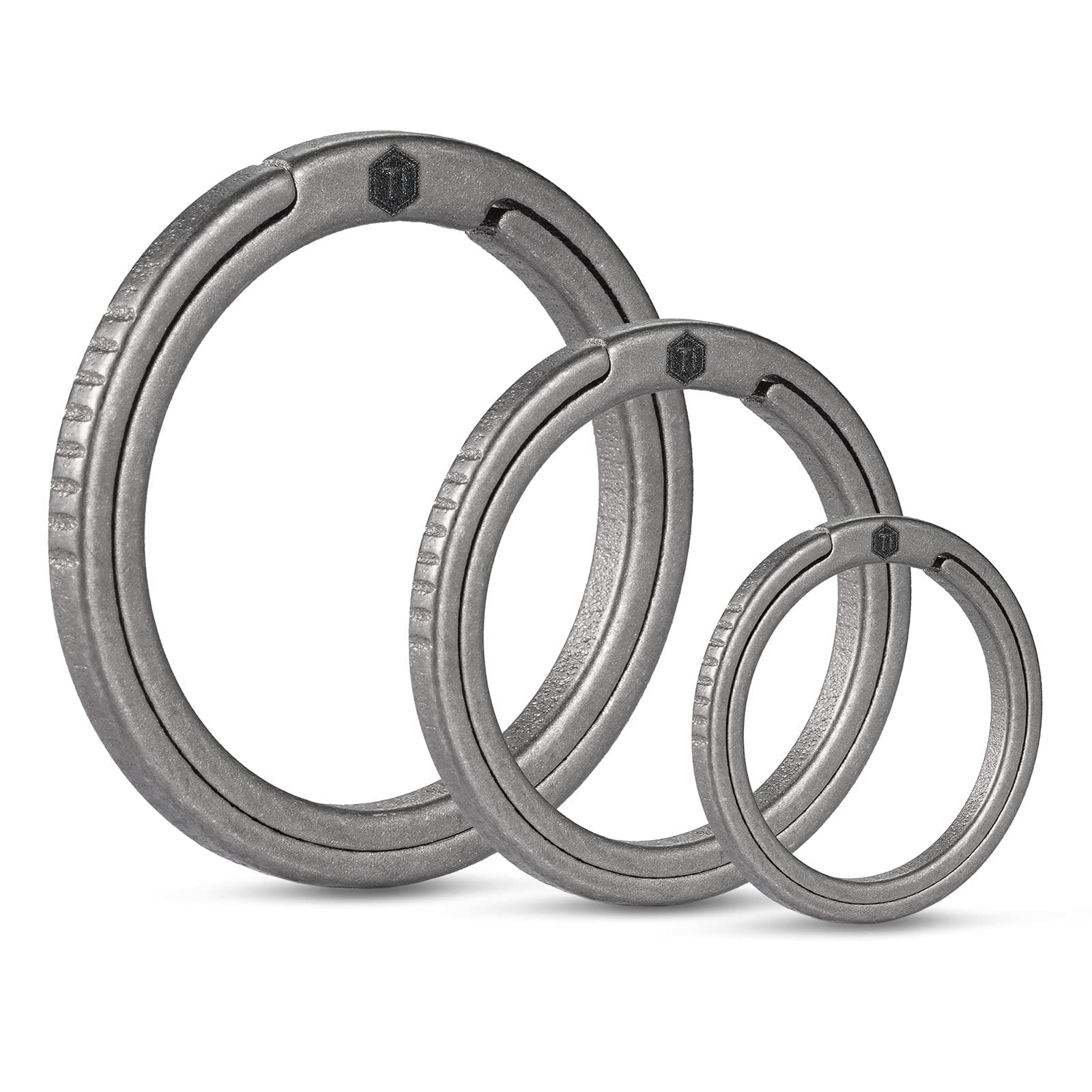 KeyUnity Titanium Flat Key Rings, 33/25/17.5mm Side Pushing Split Ring for Key Carabiner Flashlight Knife Dog ID Collar Tag