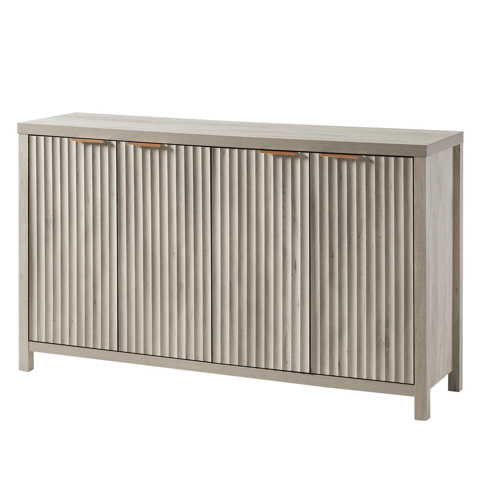 Fluted Sideboard Buffet Cabinet with Storage, 56" Large Buffet Modern Credenza with Adjustable Shelves, Farmhouse Media Console Storage Cabinets for Living Room Entryway, Gray