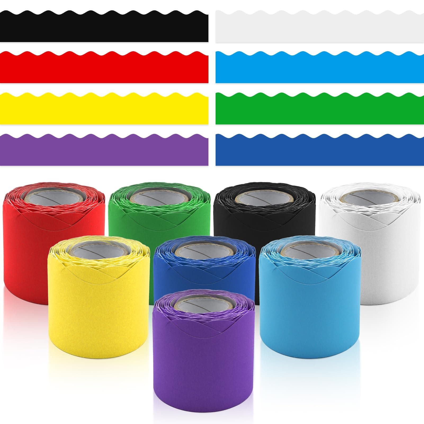 8 Rolls 262.4 Ft Bulletin Board Borders - Black and White Scalloped Borders Bulletin for Classroom, School & Office Decor - Teacher Borders for Classroom Decorations