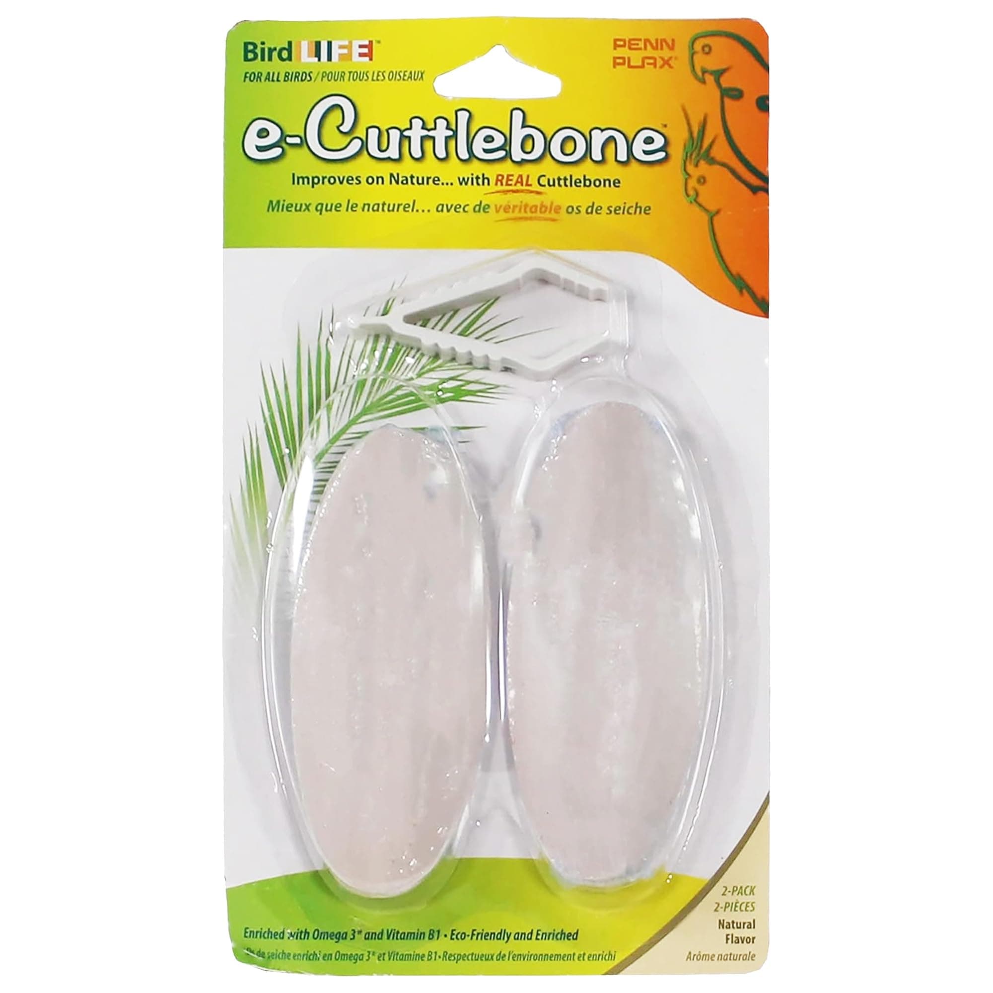 PENN-PLAX Bird-Life Natural E Cuttlebones – Enriched with Omega 3 and Vitamin B1 – Great for All Birds – 2 Pack