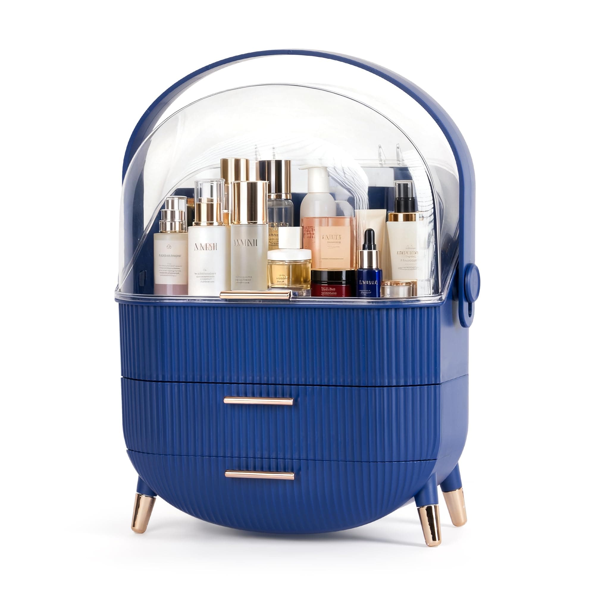 MASSY Egg Shape(Oval) Makeup Storage Box, Countertop Portable Vanity Cosmetics Organizer Preppy