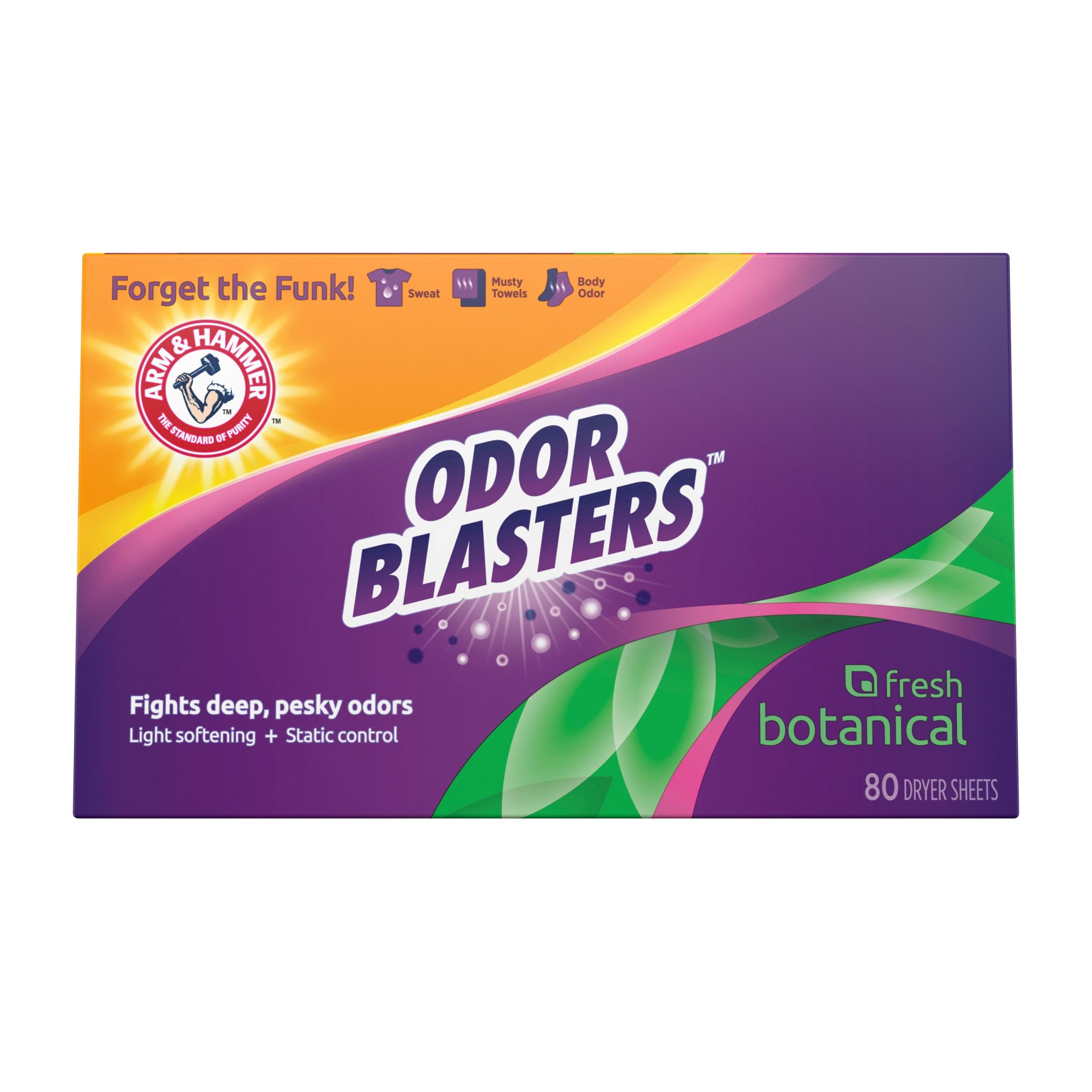ARM & HAMMER Dryer Sheets, Fabric Softener Sheets with Odor Blasters, Fresh Botanical Scent, 80 Ct