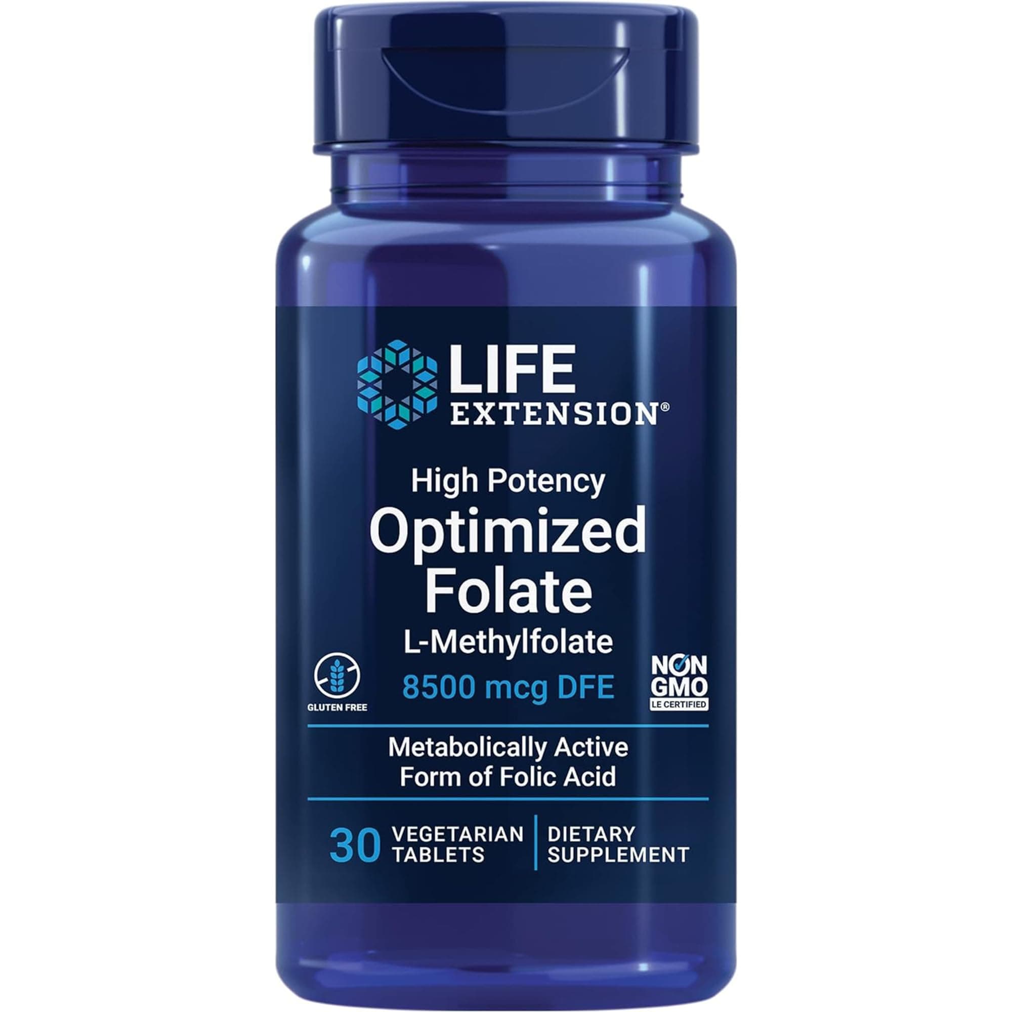 – High Potency Optimised Folate, 5-MTHF, 8500mcg DFE, Depot, 1 Tablet Every 7 Days, High-Dose, 30 Vegan Tablets, Lab-Tested, Vegetarian, Gluten-Free, Soy-Free, GMO-Free