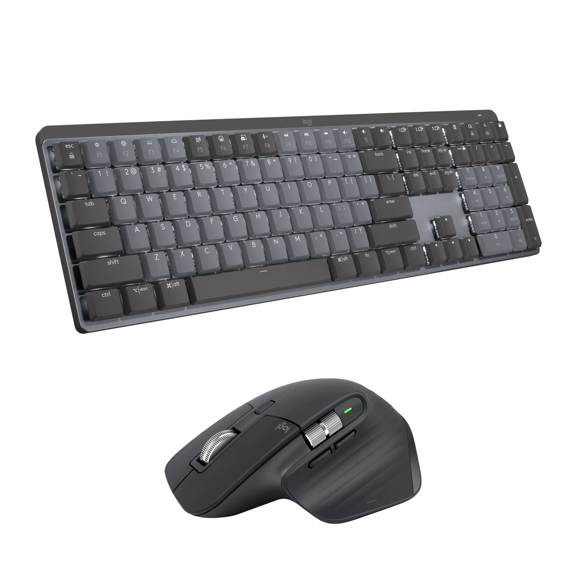 MX Mechanical Full-Size Illuminated Wireless Keyboard, Clicky, and MX Master 3S Performance Wireless Bluetooth Mouse Bundle, macOS, Windows, Linux, iOS, Android