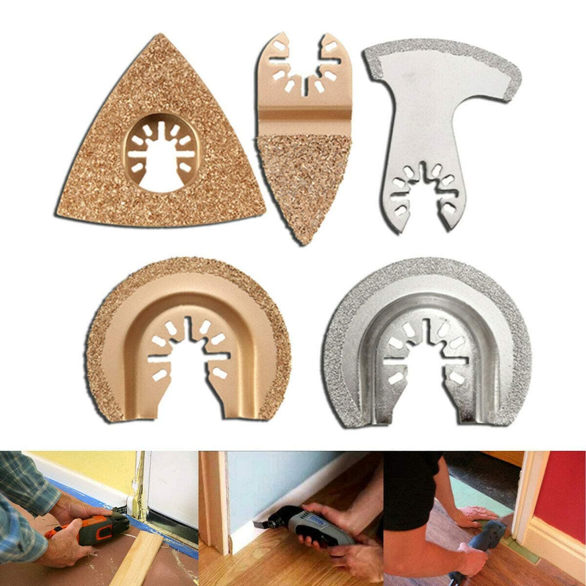 Manoch 5Pcs Carbide Diamond Oscillating Multi Tool Saw Blade For Fein Multimaster US For Coarse Sanding Of Fillers, Tile Adhesive, Concrete, Stone And Wood, Cutting Out Defective Tile Grout