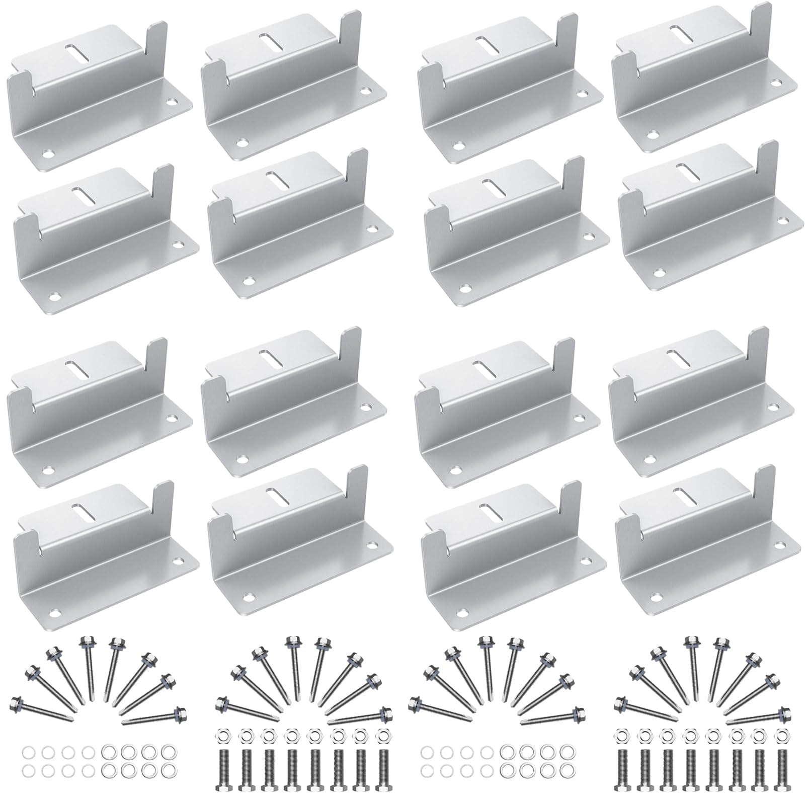 Solar Panel Mounting Z Bracket, Bateria Power 16 Units Lightweight Aluminum Solar Panel Mounting Brackets for RVs, Roof, Boats, Yachts (4 Sets), Silver