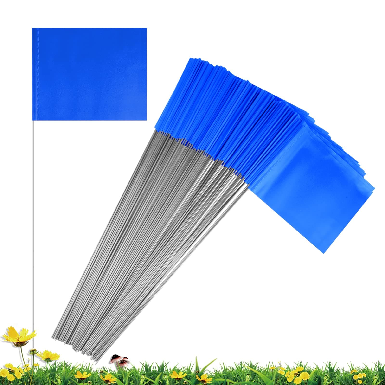IKAYAS 100 Pack Marking Flags Lawn 4 x 5 x 15 Inches Blue PVC Lawn Garden Flags Survey Garden Marker Irrigation Landscape