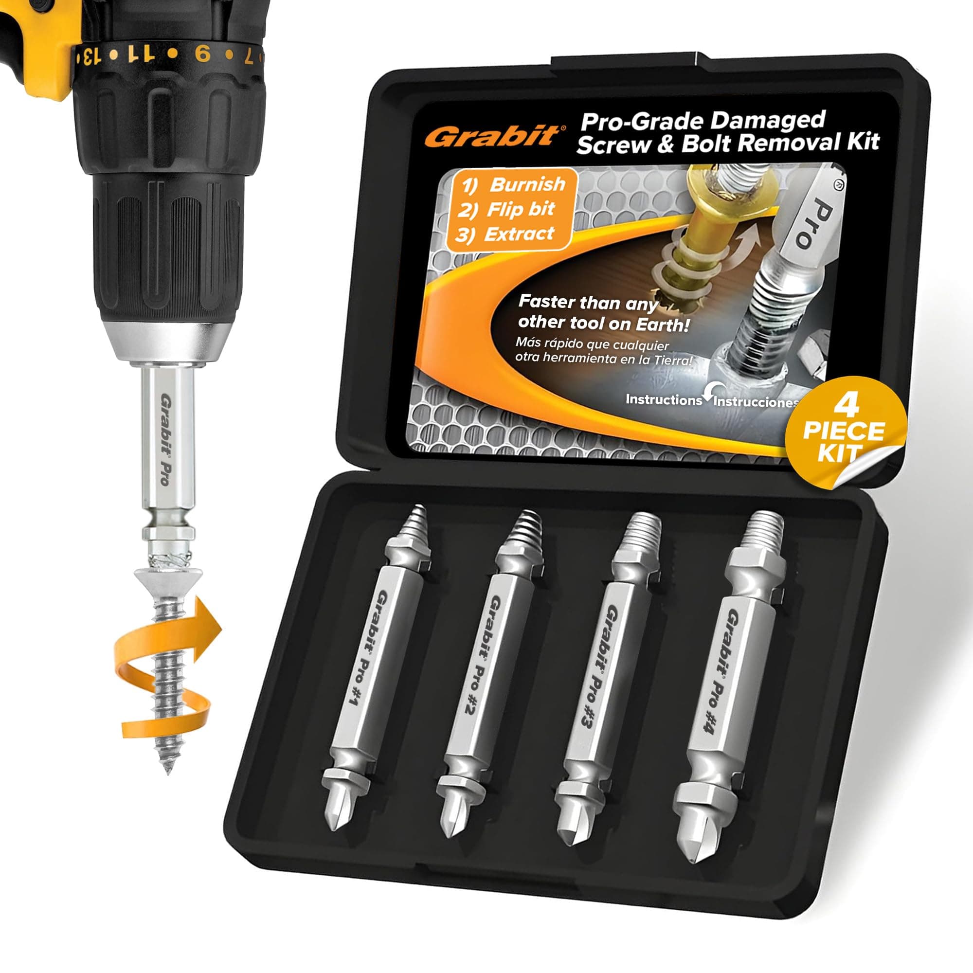 8440P Grabit Pro Broken Bolt and Damaged Screw Extractor 4 Piece Kit