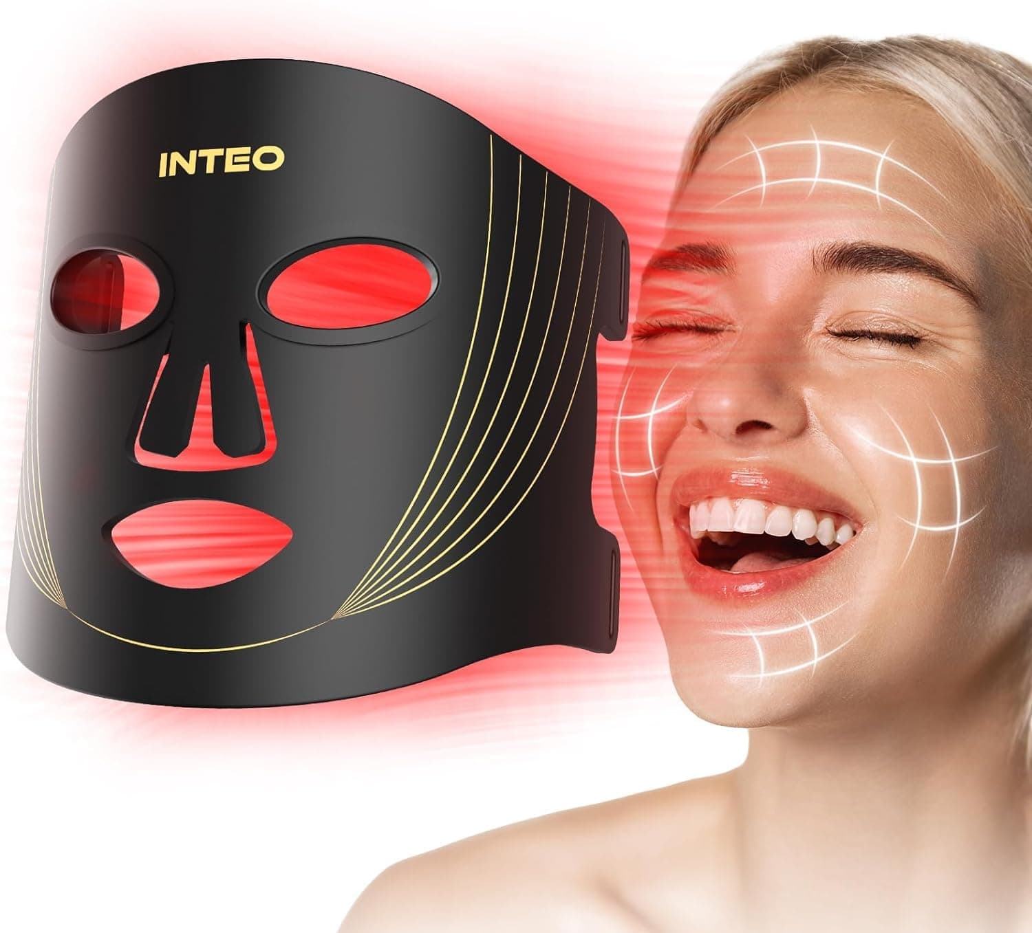 INTEO Red Light Therapy for Face, 3 Modes Portable Led Face Mask Light Therapy with Remote, Near-infrared 850 Red Light Mask with Timing Function, Led Light Therapy At Home 180 LED Beads