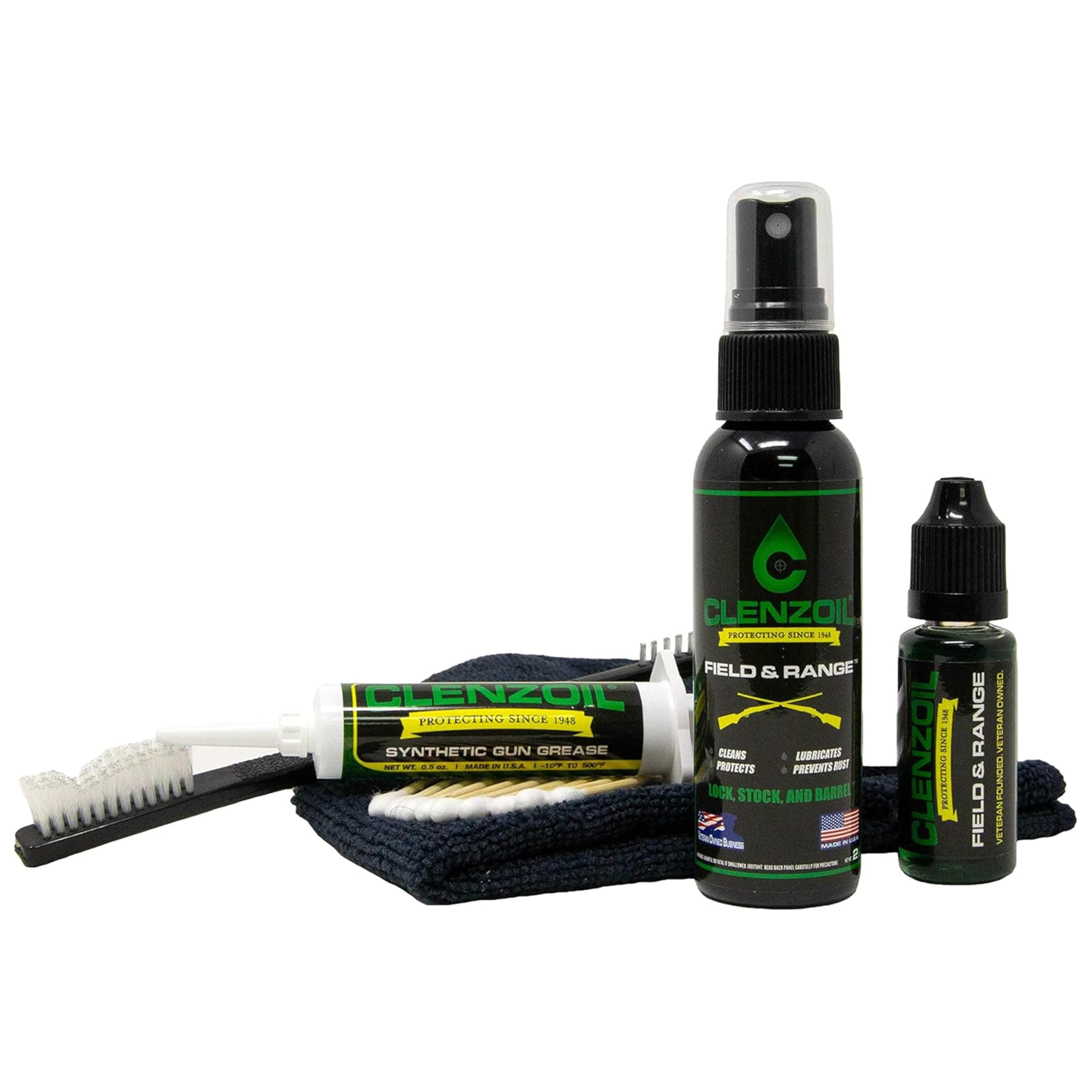Clenzoil Field & Range Essentials Combo Kit - Cleaning Kit - All-in-One Gun Cleaning Kit - Firearm Cleaning & Gun Lubrication - Rust Preventative Kit - with Microfiber Towel, Gun Oil & Pump Sprayer