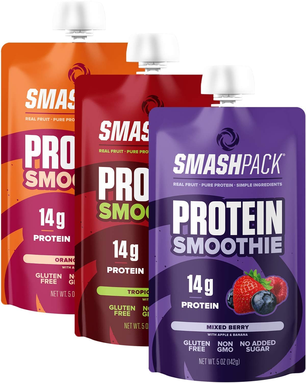 SmashPack Protein Fruit Smoothie Pouch Variety Pack 6 Pack | 14g Whey Protein with MCT Oil | Paleo Friendly, No Added Sugar, Gluten Free, Soy Free, Non-GMO | 100% BPA Free | 5 oz Squeeze Pouches