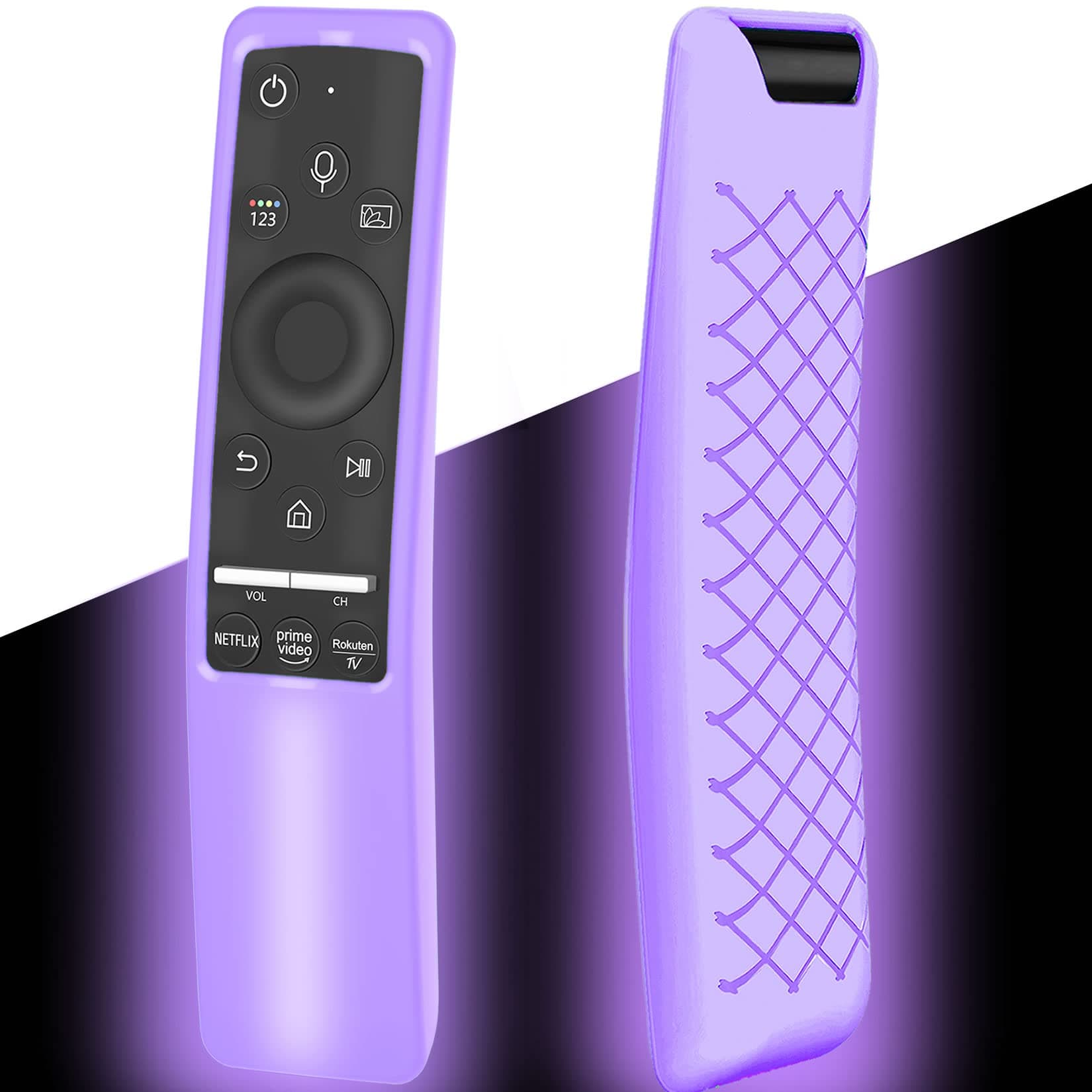 Case Compatible with Samsung Smart TV Remote Controller BN59 Series, Light Weight Silicone Cover Protector Shockproof Anti-Slip Remote Skin Sleeve - Black (Glow Purple)
