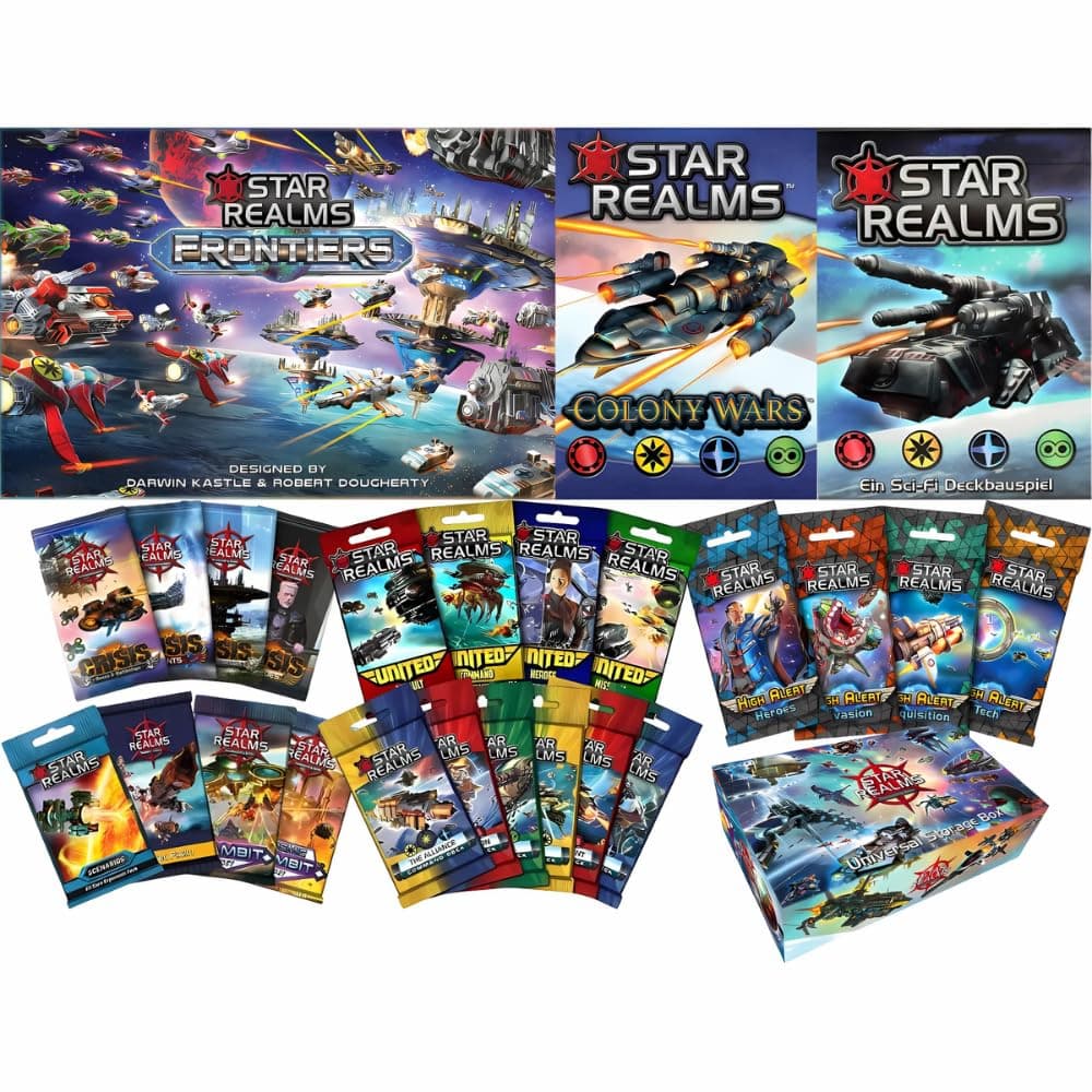 Wise Wizard Games Star Realms Complete Bundle: Core Game, Colony Wars, Frontiers, United, Command Decks, High Alert, Crisis, Gambit, Cosmic Gambit, Scenarios, Promo Pack 1 and Universal Storage Box
