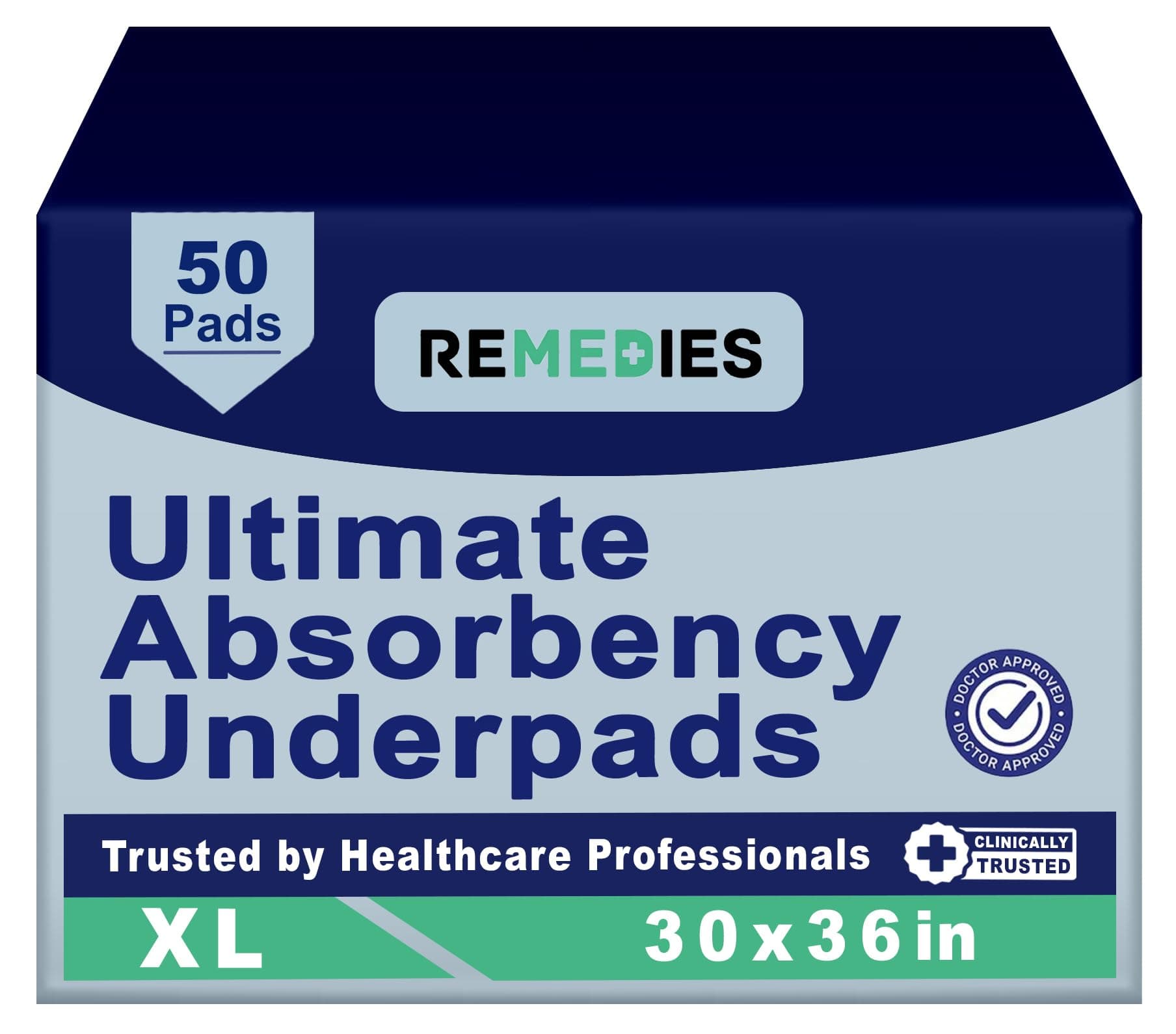 Remedies - Bed Pads Disposable Adults, Seniors, Kids & Puppy Pads - 30" x 36" - Large Disposable Underpads - 50 Count, Incontinence Underpads for Beds & Furniture, Dog Pee Pads, Dogs Chucks Pads
