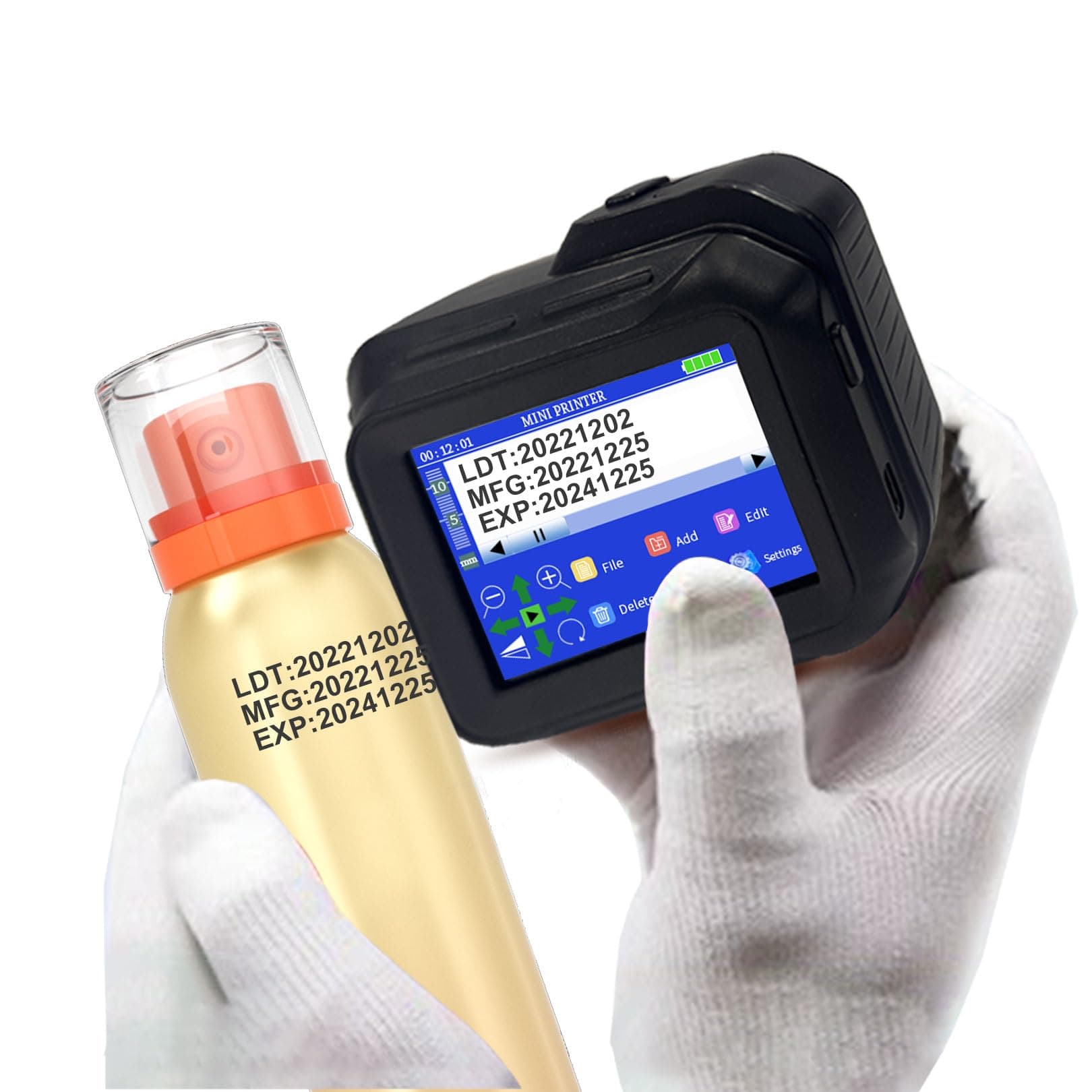 Portable Mini Handheld Inkjet Printer PC98 for Flat and Curved Surface, with Touch Screen Quick-Drying Ink Cartridge, 0.5" Print Height for Label Logo Date Code Text Number Image