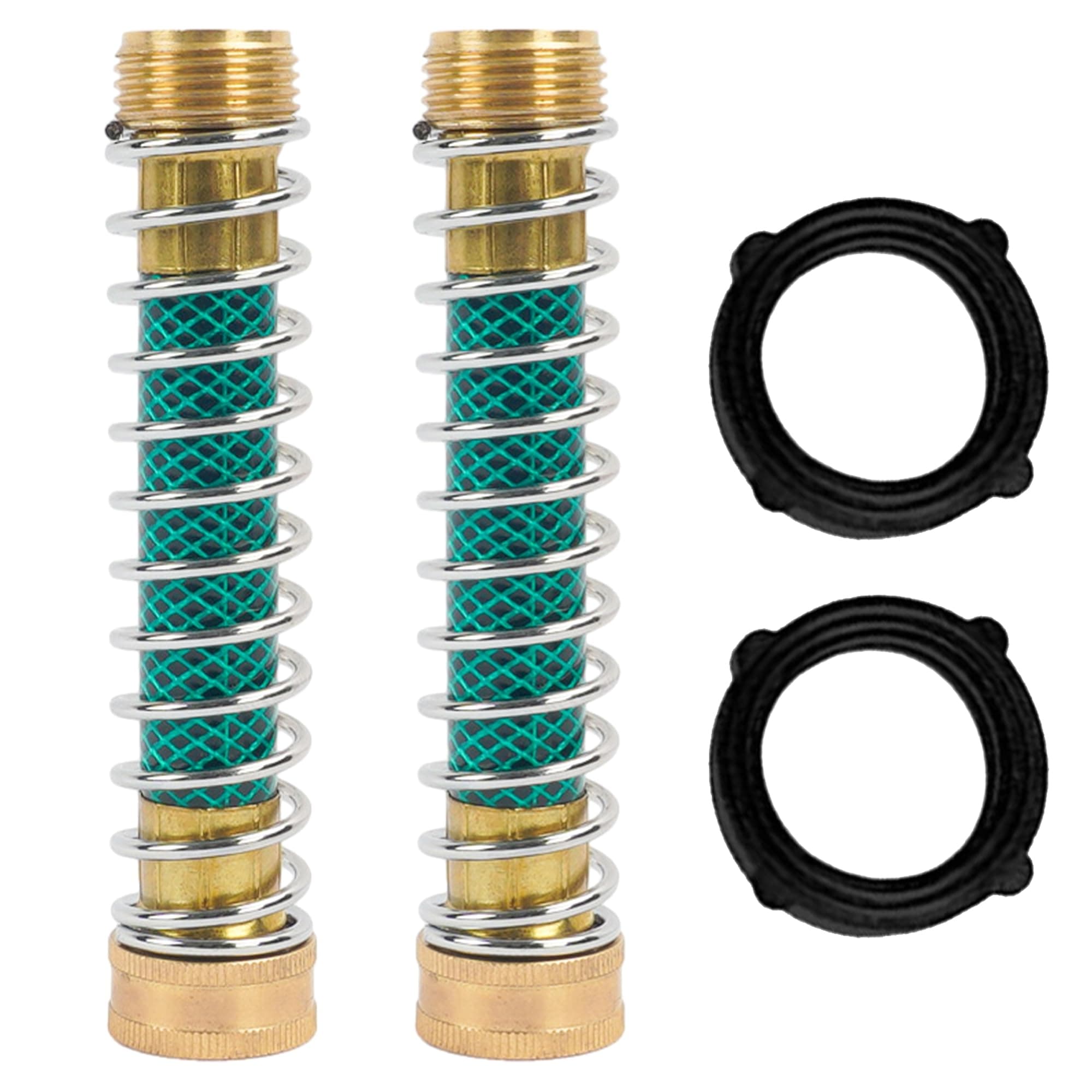 2 Pack Garden Hose Protector, Brass Hose Extension Adapter with Coil Spring, Garden Faucet Extension
