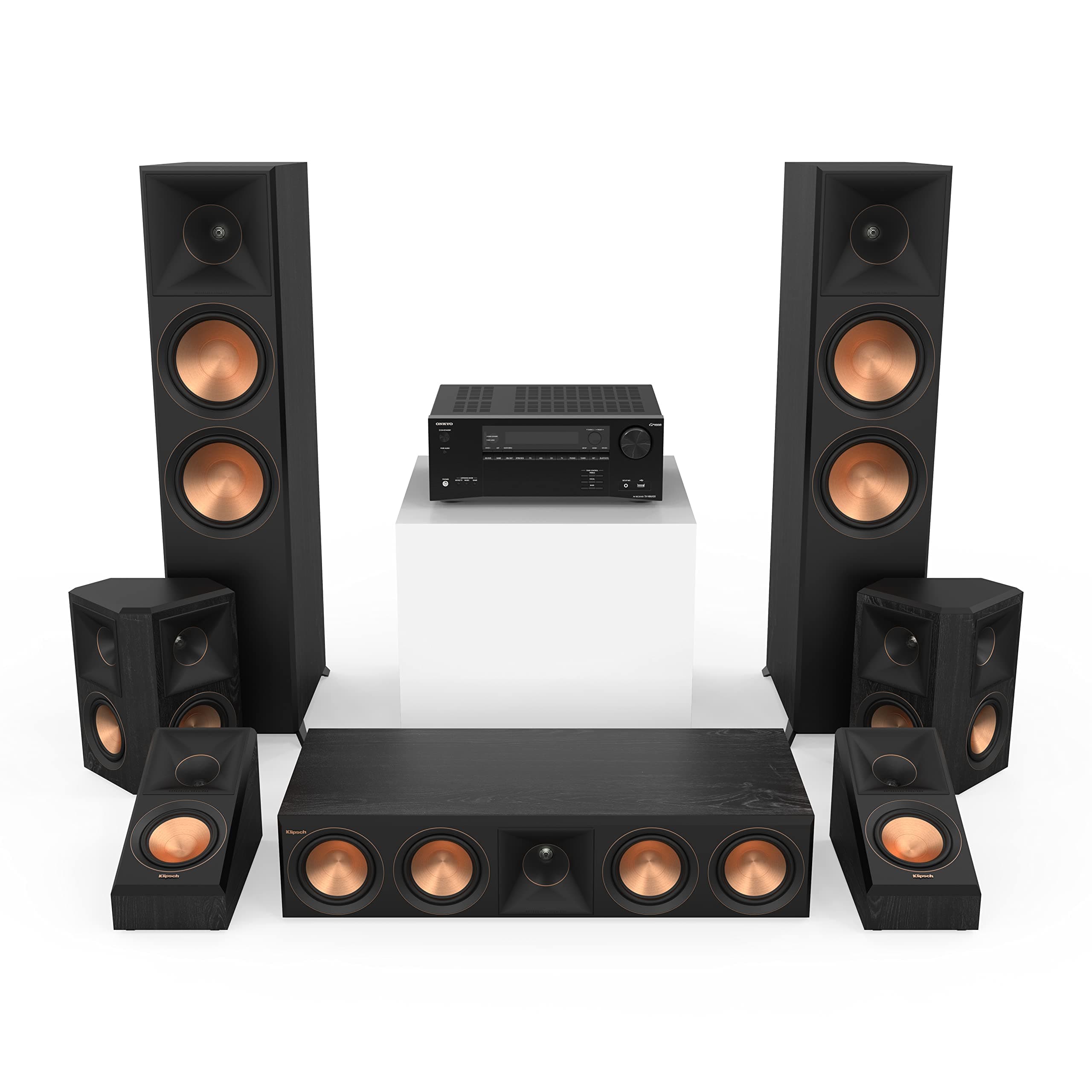 Reference Premiere RP-8000F II 5.0.2 in Ebony Home Theater System with 8” Cerametallic Woofers in Ebony with Onkyo TX-NR6100 7.2 Channel AV Receiver
