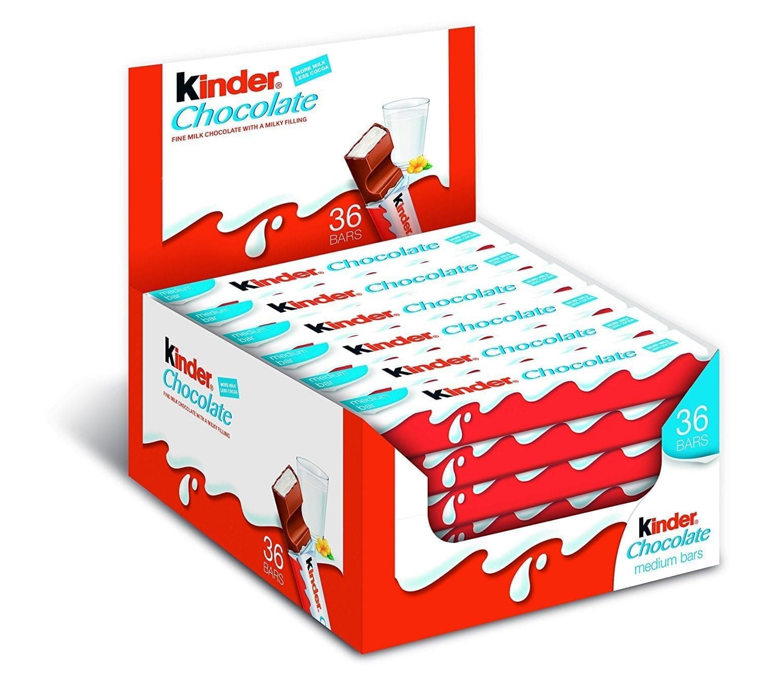 Kinder Chocolate Medium Bars, Pack of 36 (450g)