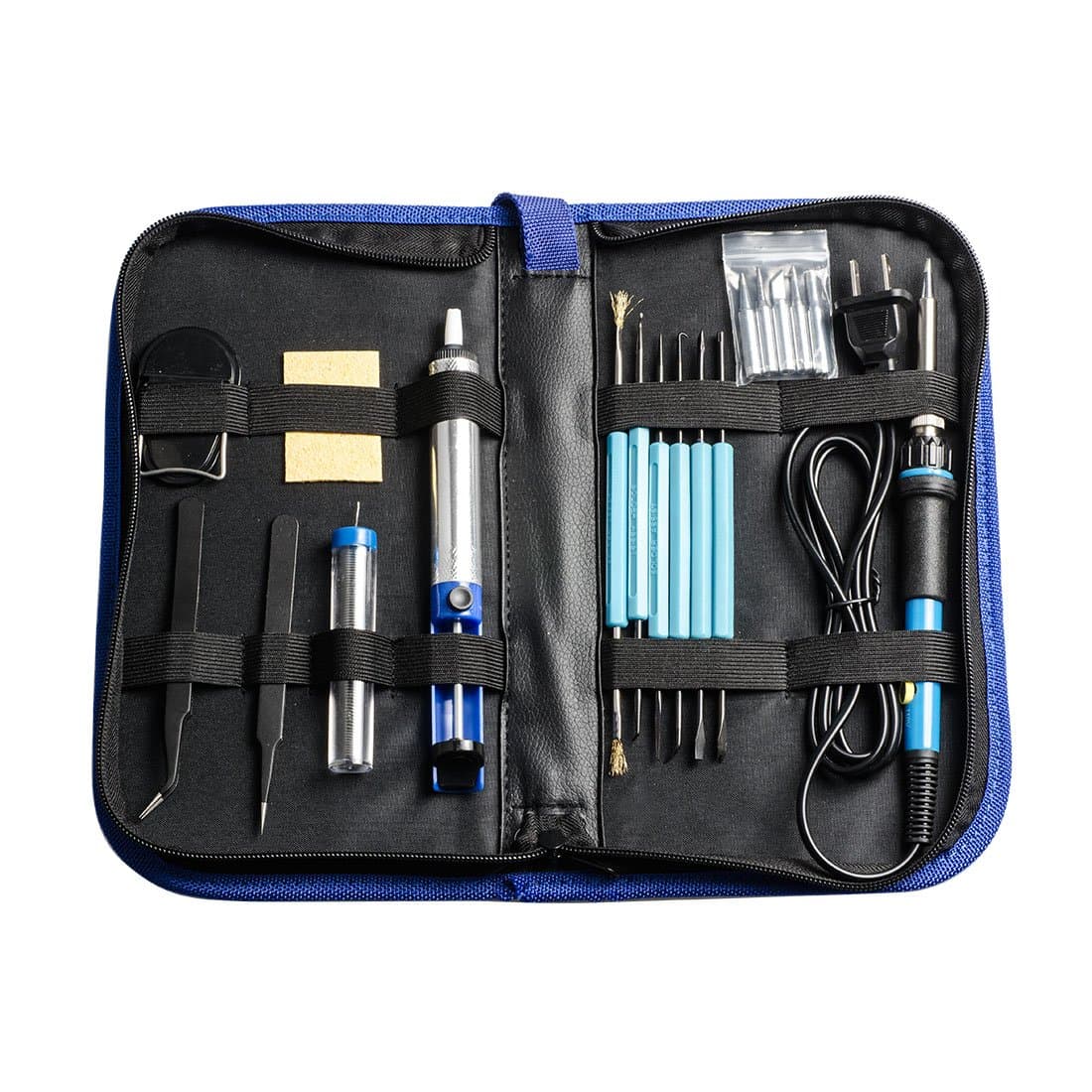 Wolfwhoop H3 Full Set 60W 110V Adjustable Temperature Welding Iron Electric Soldering Iron Kit with 5pcs Tips, 2pcs Tweezers, Desoldering Pump, Tin Wire Tube, Stand and 6pcs Aid Tools in Carry Bag