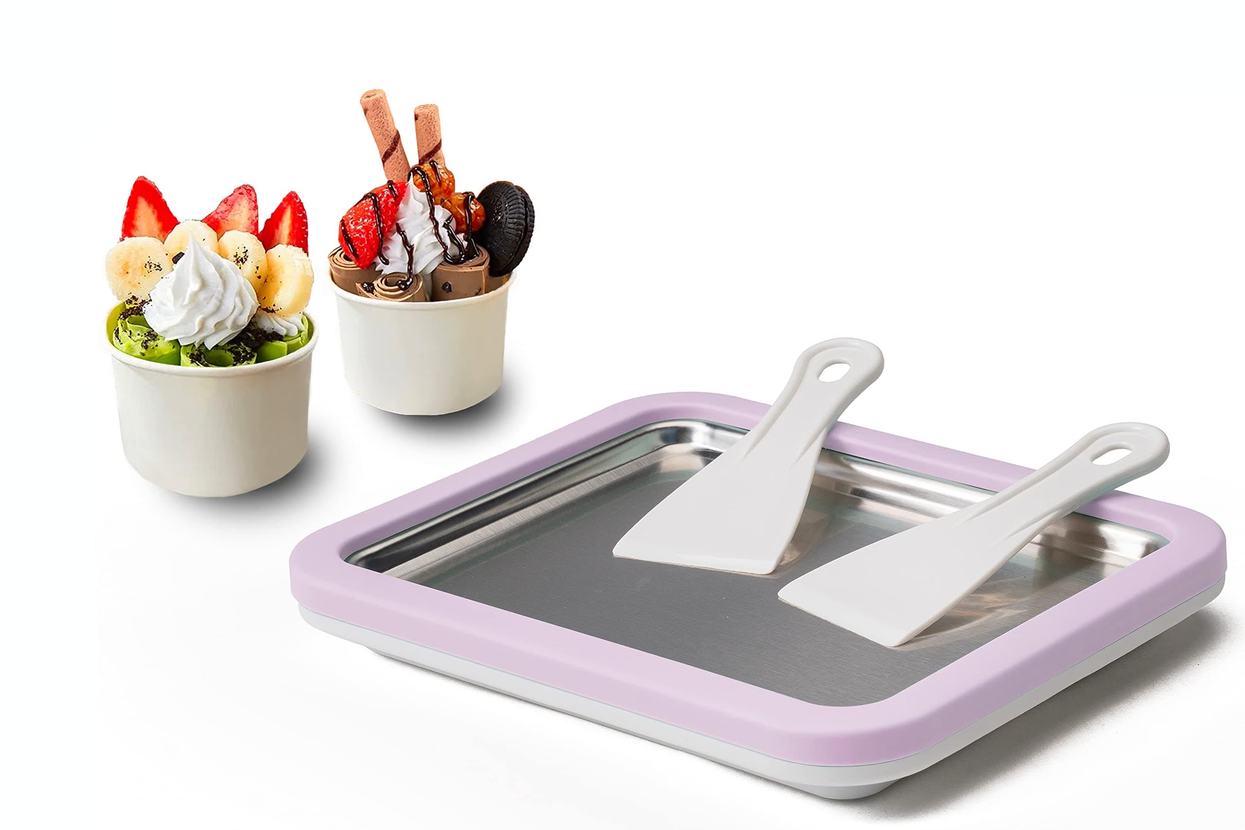 Ice Cream Roll Maker Rolled Ice Cream Machine, Sweet Spot Pan, Instant Cold Plate, Ideal for Making Rolled Ice Cream Soft Serve Slushies Frozen Yogurt Sorbet and Gelato (Lavender)