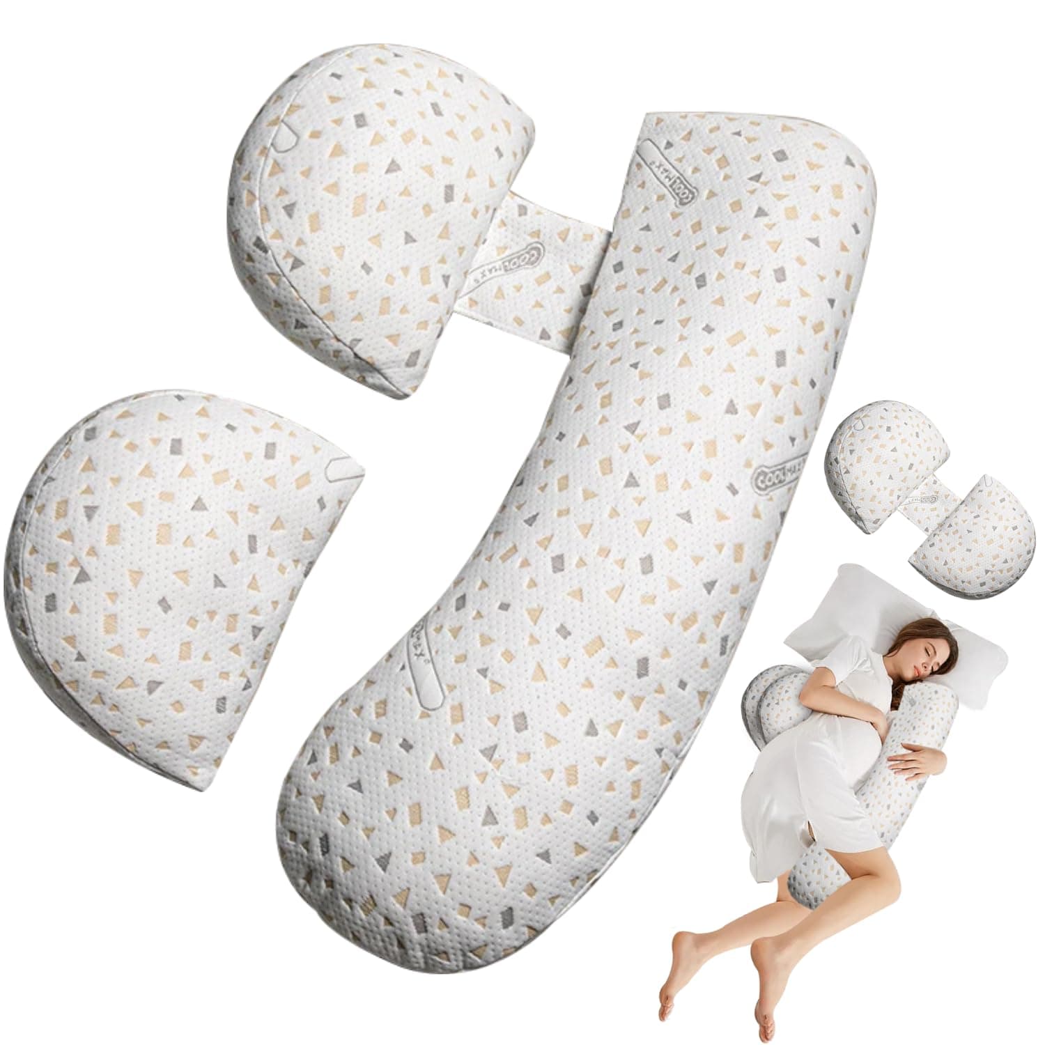 Pregnancy Pillow for Sleeping, Maternity Pillow Support for HIPS, Backs, Legs, Maternity Pillow with Detachable and Adjustable Pillow Cover