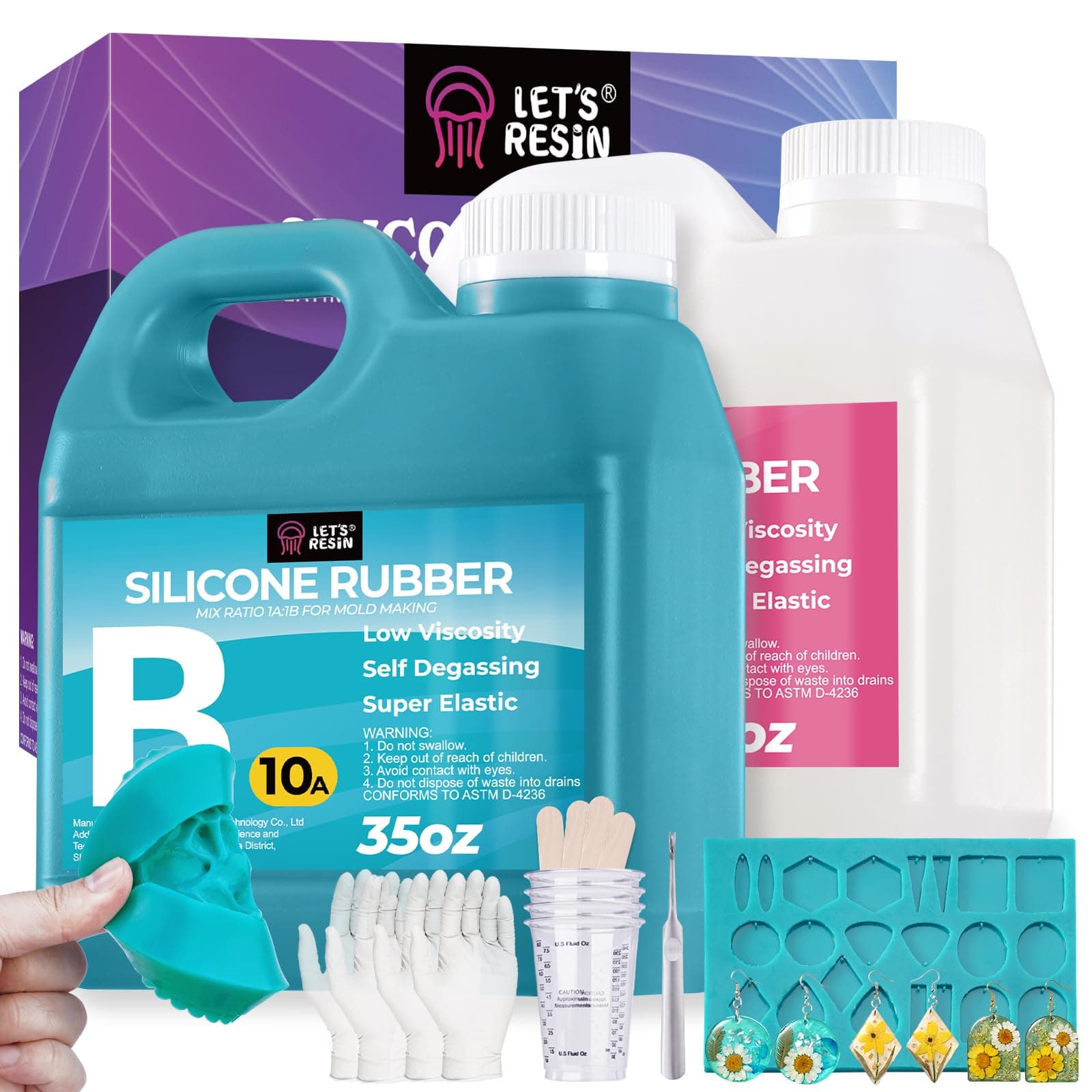 LET'S RESIN Super Elastic Silicone Mold Making Kit 10A,70.5oz Teal Color Mold Making Liquid Silicone Rubber, Ideal for Casting Resin Molds/Silicone Molds/Candle Molds (2KG)