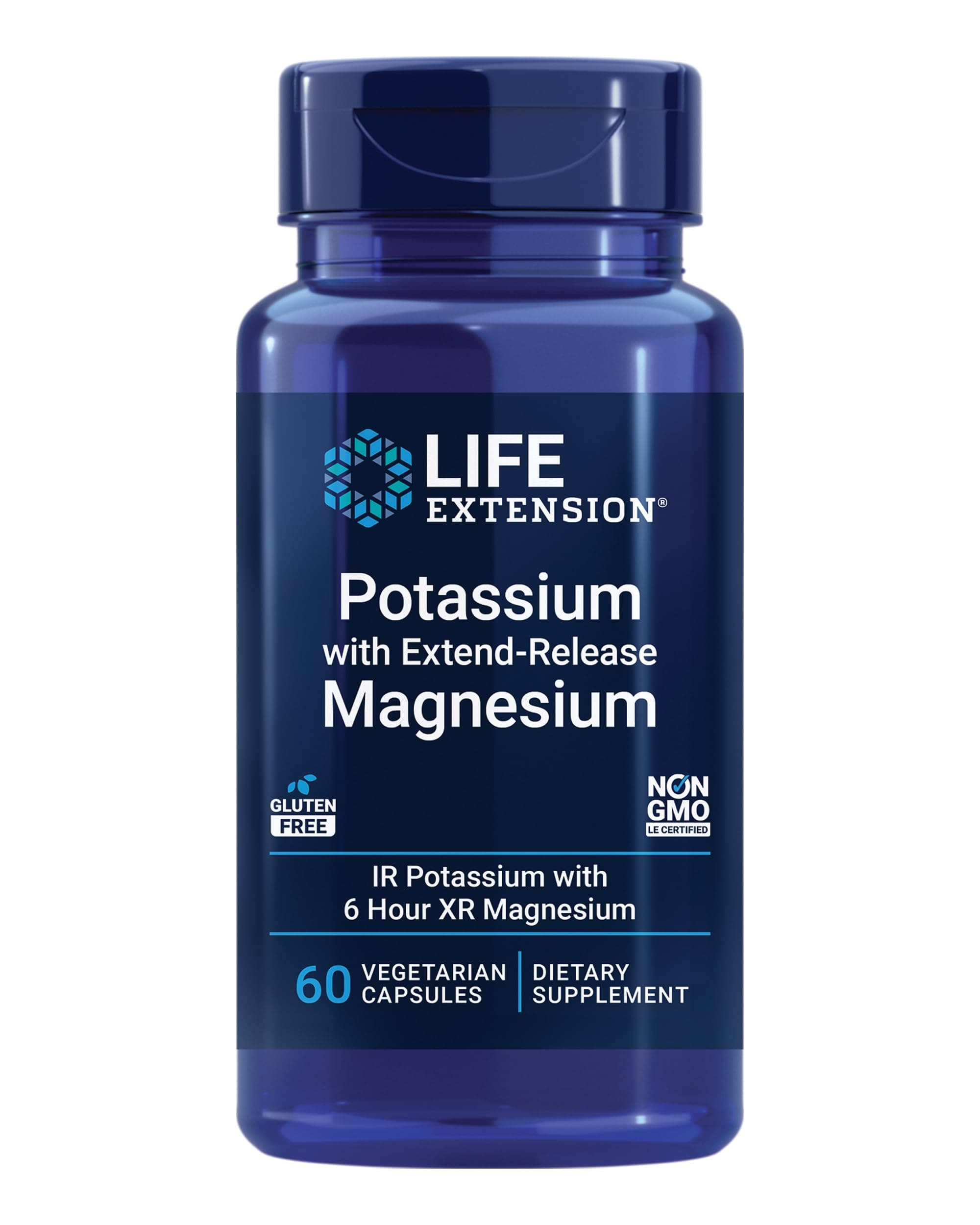 Life Extension Potassium with Extend-Release Magnesium Supports Hearth & Bone Health for Blood Pressure Vascular and Cardiovascular Health Gluten-Free & Non-GMO, 60 Vegetarian Capsules