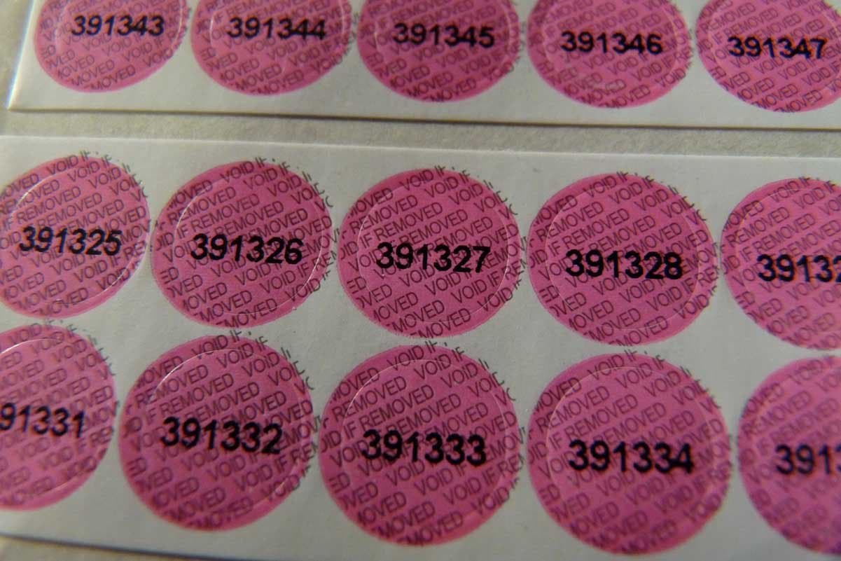 8mm Circular Void IF Removed Fluorescent-Pink Coloured Security Labels. Ultra-destructible Tamper-Evident Labels/Stickers X 500 Perfect for Warranty Void Protection