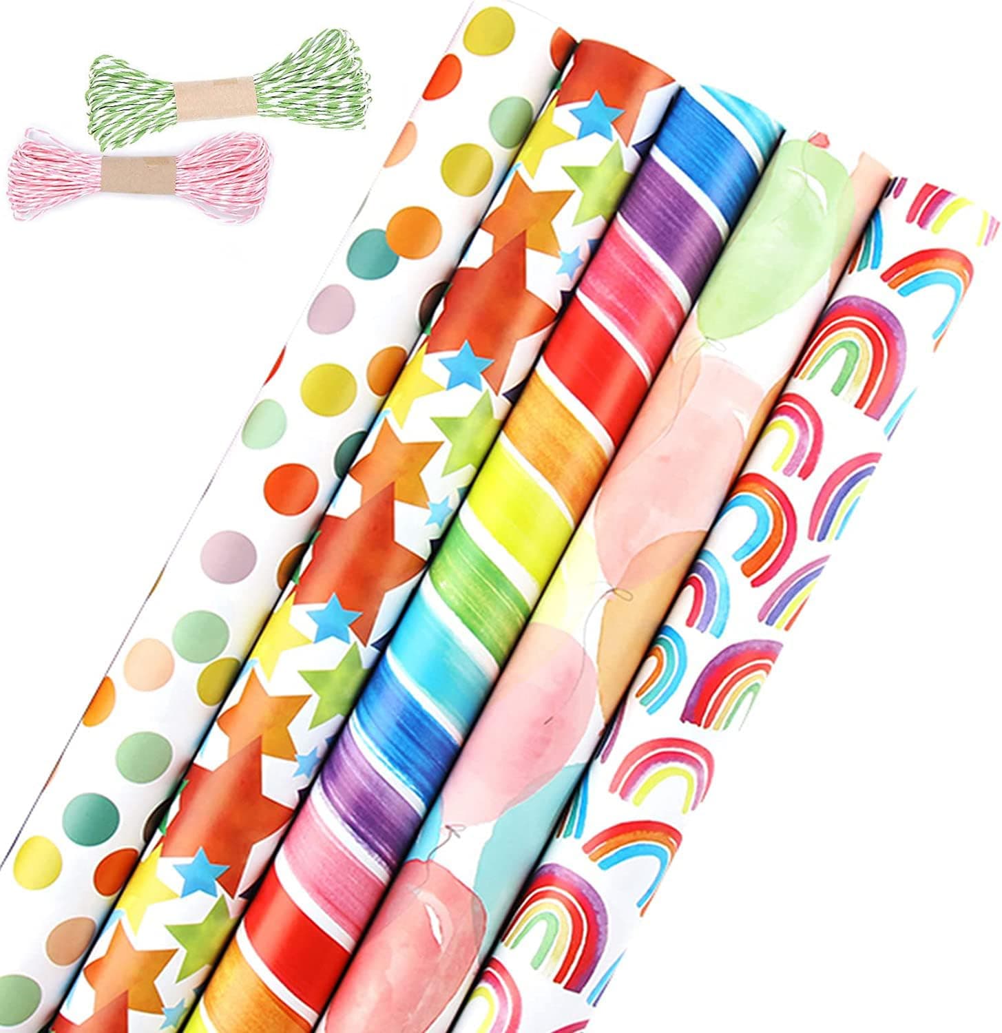 Wrapping Paper Rolls,5 Rolls 43cm x 3M Gift Wrapping Paper, Birthday Wrapping Paper Roll,Striped Dot Gold Wrapping Paper, Suitable for Birthday,Eid,Party,Wedding,Baby Shower,Festive Decorations.