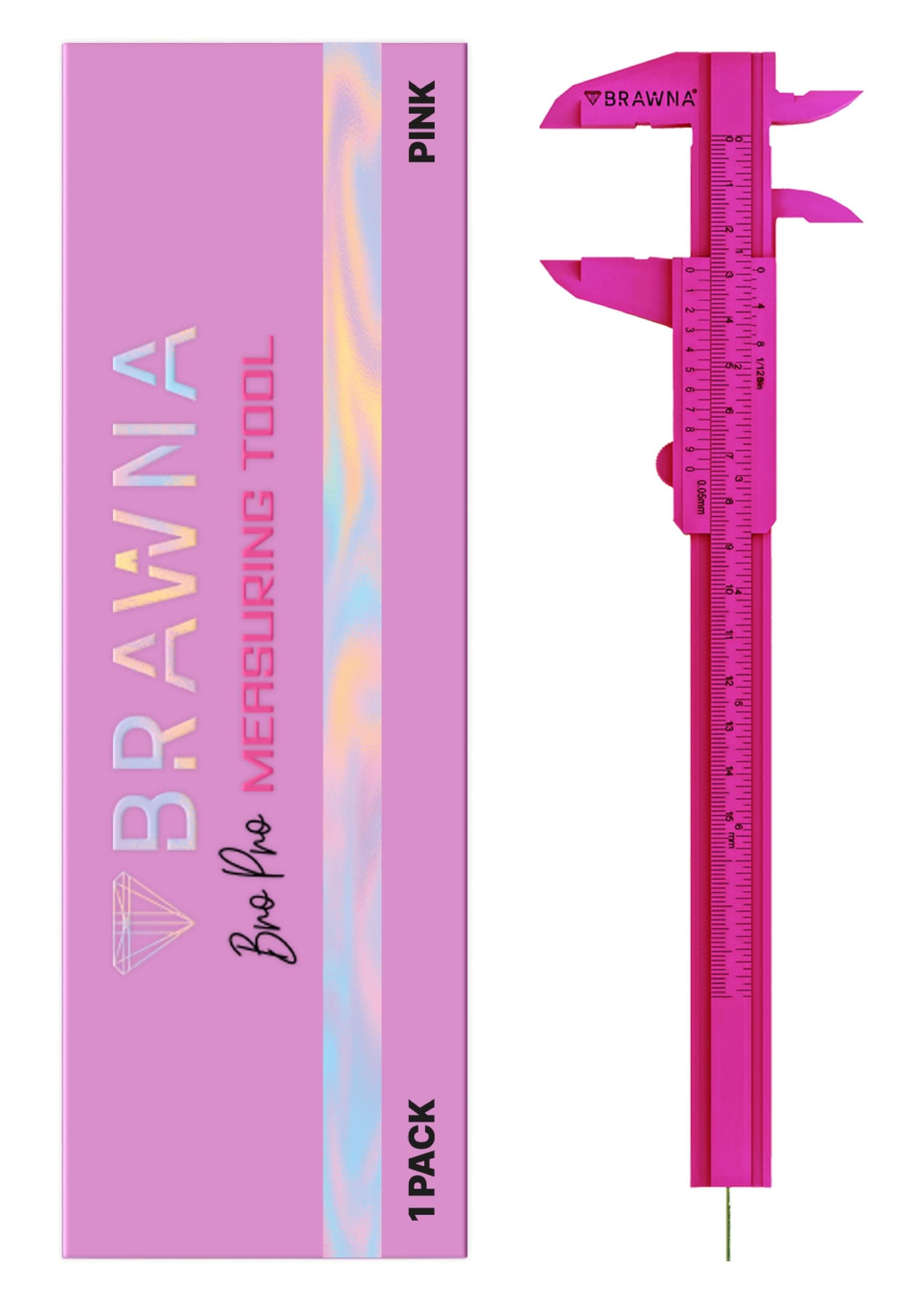 BRAWNA 1 Pc Brow Pro Measuring Tool - Double Scale Eyebrow Ruler for Microblading - Eyebrow Mapping - Caliper Vernier - PMU Supplies - Eyebrow Calipers Ruler Plastic- Pink