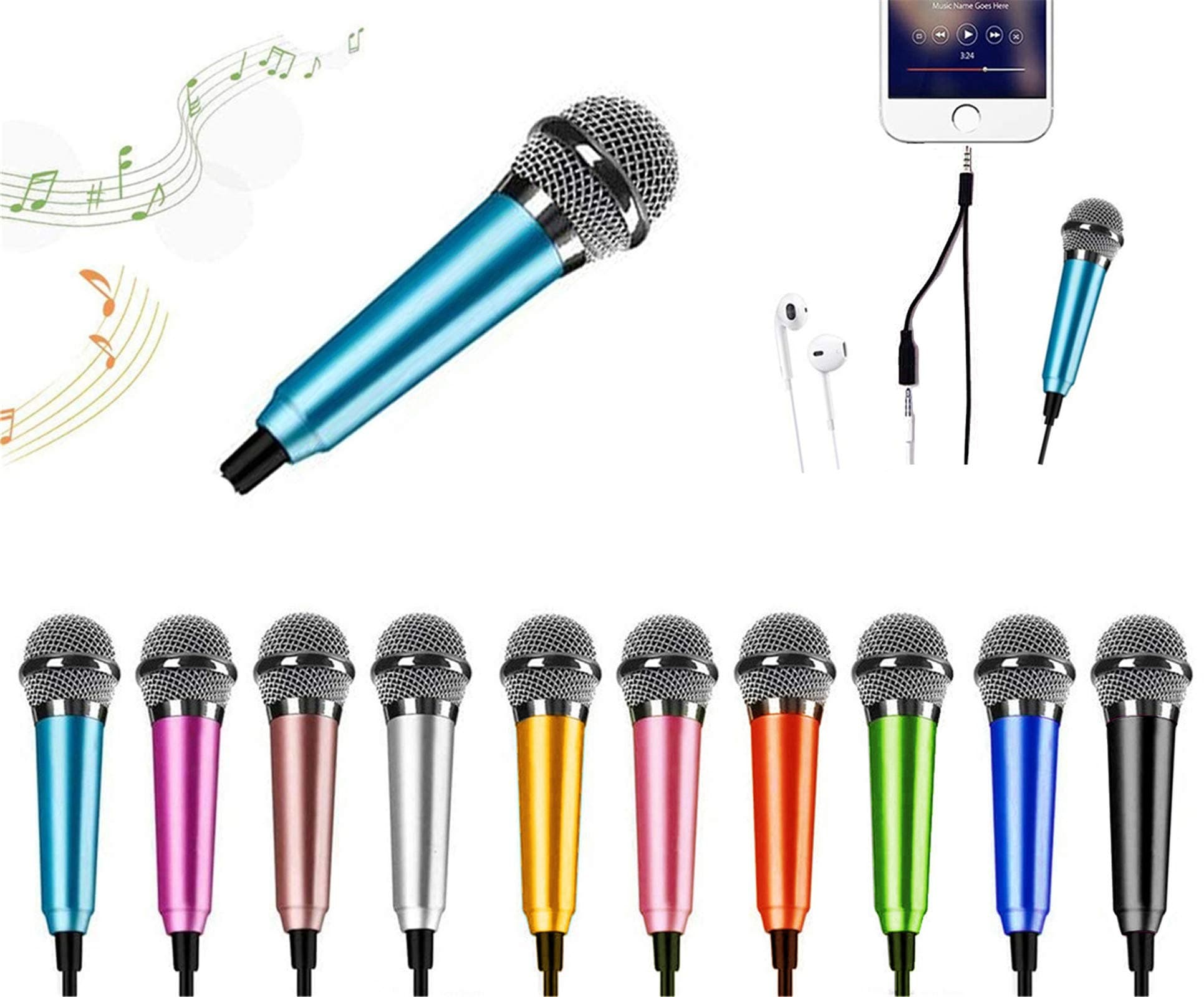 DELADOLA Mini Microphone,Portable Vocal Tiny Microphone, Asmr Microphone,Phone Microphone, Mini Karaoke Microphone for Voice Recording Chatting and Singing On iPhone,Android,Laptop Notebook(Blue)