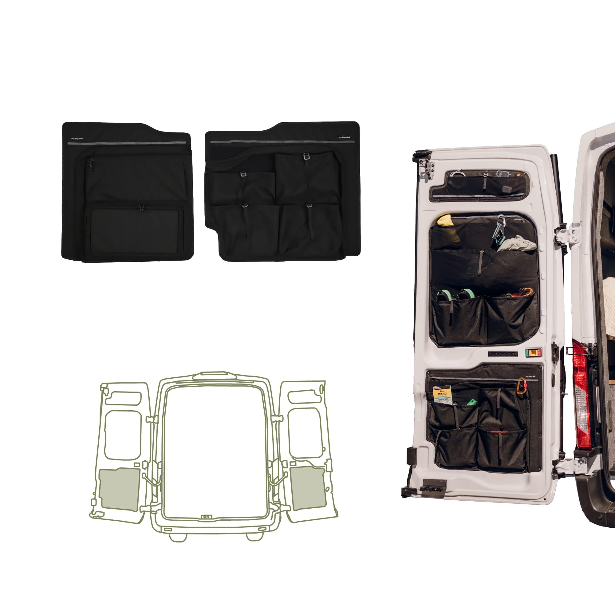 Rear Door LOWER Storage Panels (Pair) Designed for Ford Transit High/Mid Roof (Van Years 2015 to Current Model)