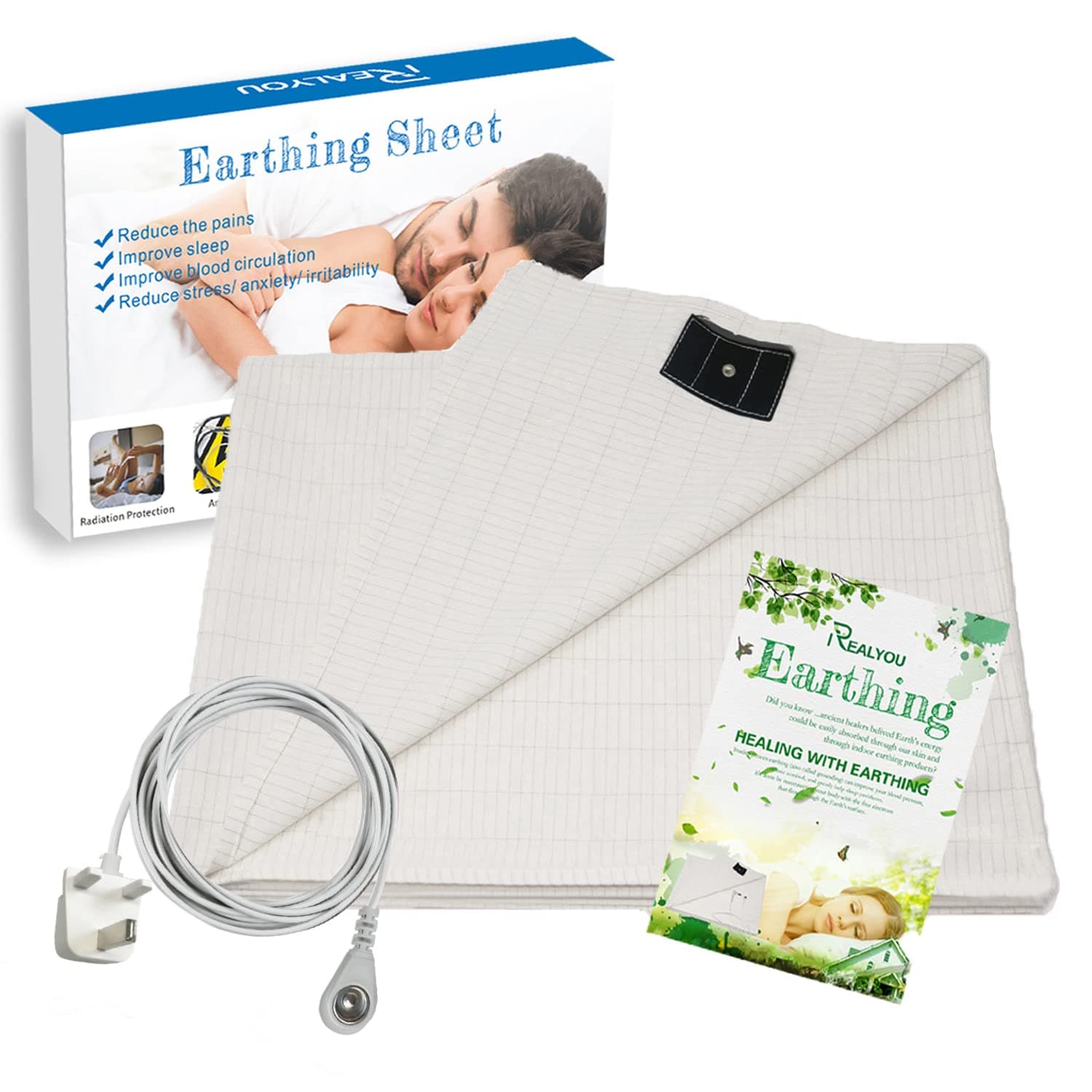 Earthing Bed Sheet with 15ft Cord for Grounding(60 * 80 inch), Conductive Mat for Better Sleep, Natural Wellness and Healthy Earth Energy