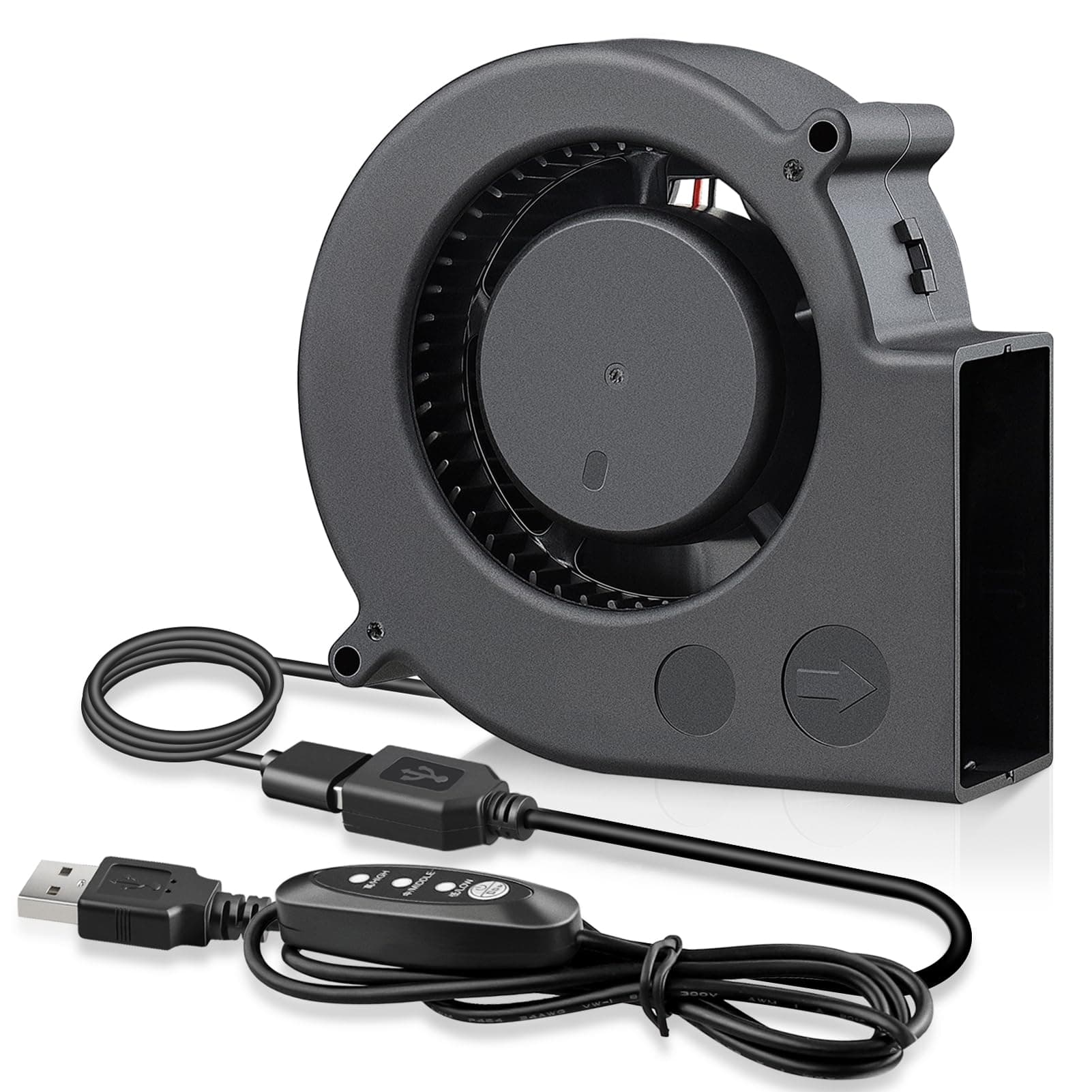 97mm USB Blower Fan with 3 Speeds Control, 5V Powered 9733 DC Brushless Squirrel Cage Blowers Centrifugal Cooling Fans