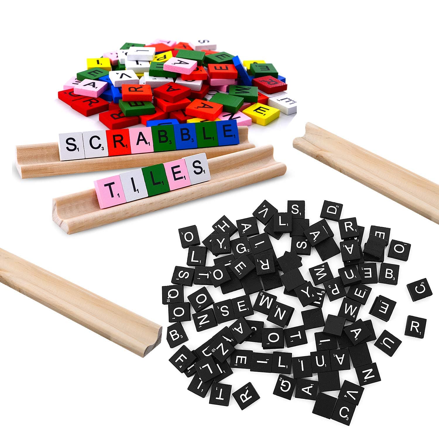 200 Scrabble Tiles, 2 Complete Sets& 4 Letter Racks Wood Letter Scrabble Tile - Great for Crafts, Pendants, Spelling