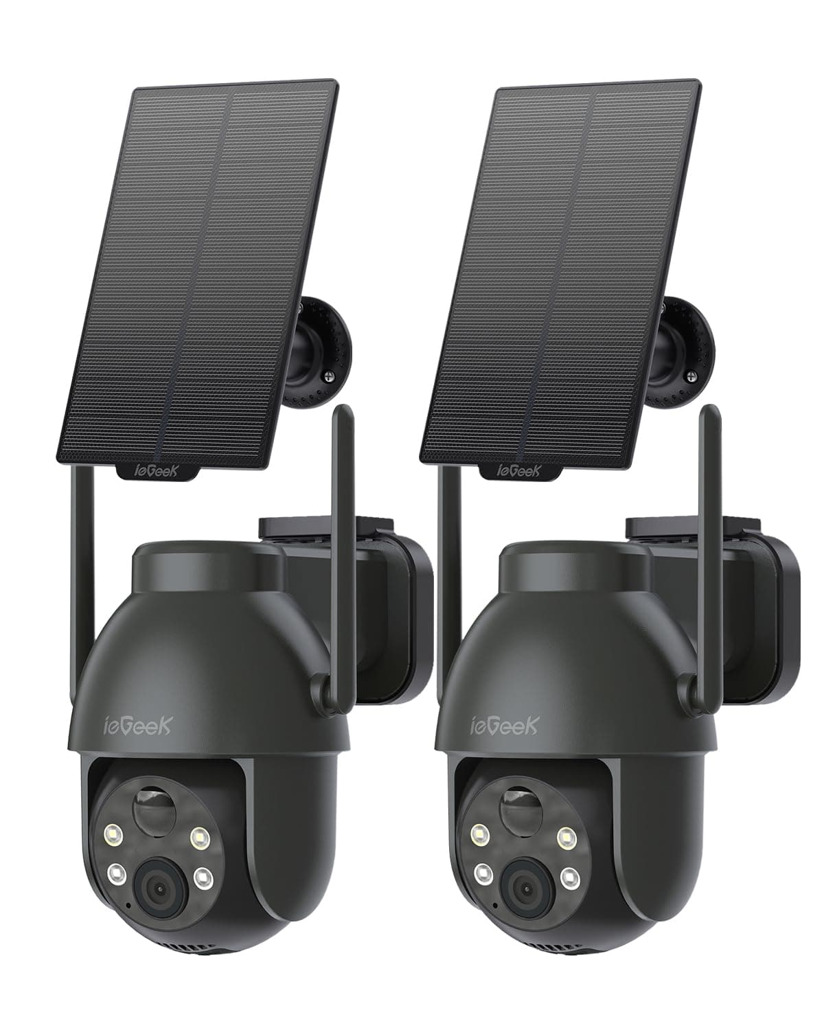 ieGeek 2K Solar Security Camera Outdoor Wireless(2pcs), 360° Pan Battery Camera with Solar Panel, Wifi CCTV Camera Systems, Color Night Vision, PIR Motion Detection, 2-Way Audio, Works with Alexa
